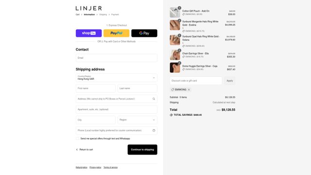 Linjer checkout page showing Linjer discount code box | Screenshot taken by SimplyCodes community member on Aug 27, 2025