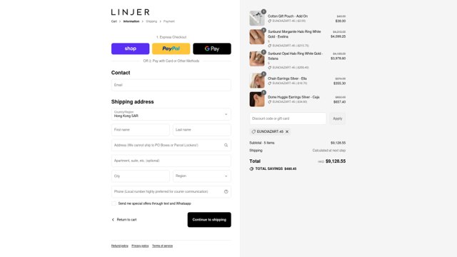 Linjer checkout page showing Linjer discount code box | Screenshot taken by SimplyCodes community member on Aug 31, 2025