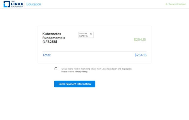 Linux Foundation checkout page showing Linux Foundation coupon code box | Screenshot taken by SimplyCodes community member on May 14, 2025