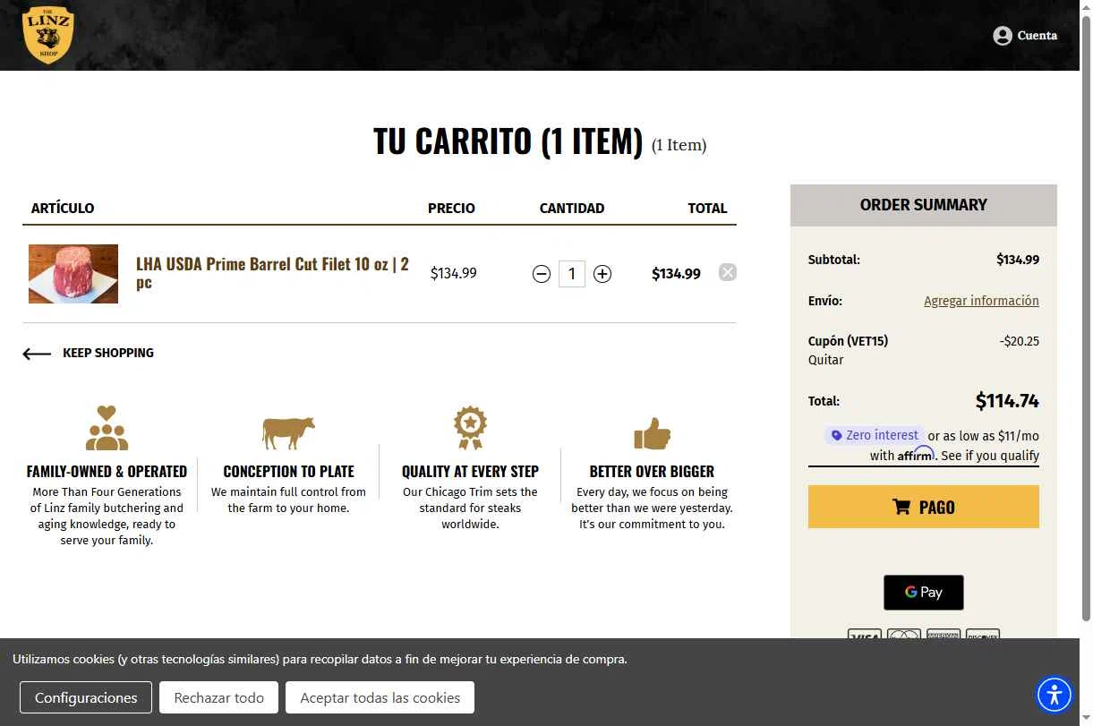 Linz Heritage Angus checkout page showing Linz Heritage Angus discount code box | Screenshot taken by SimplyCodes community member on Dec 17, 2025