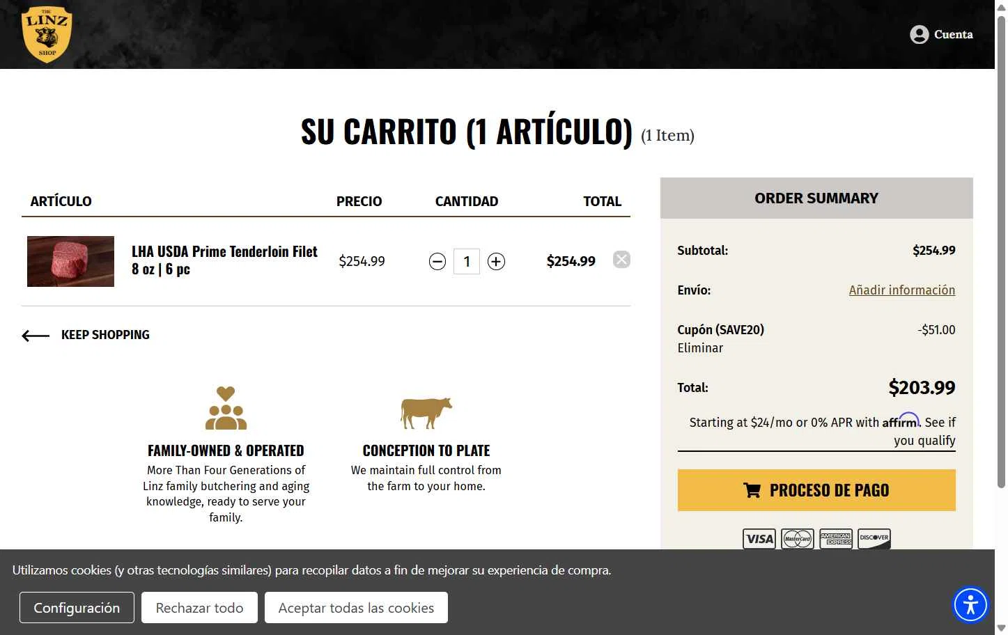 Linz Heritage Angus checkout page showing Linz Heritage Angus discount code box | Screenshot taken by SimplyCodes community member on Jan 7, 2026