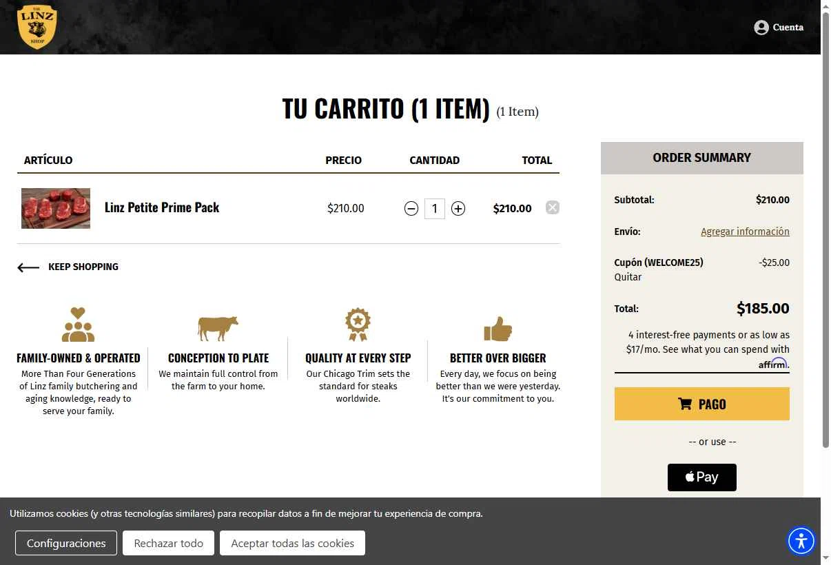 Linz Heritage Angus checkout page showing Linz Heritage Angus discount code box | Screenshot taken by SimplyCodes community member on Nov 9, 2025