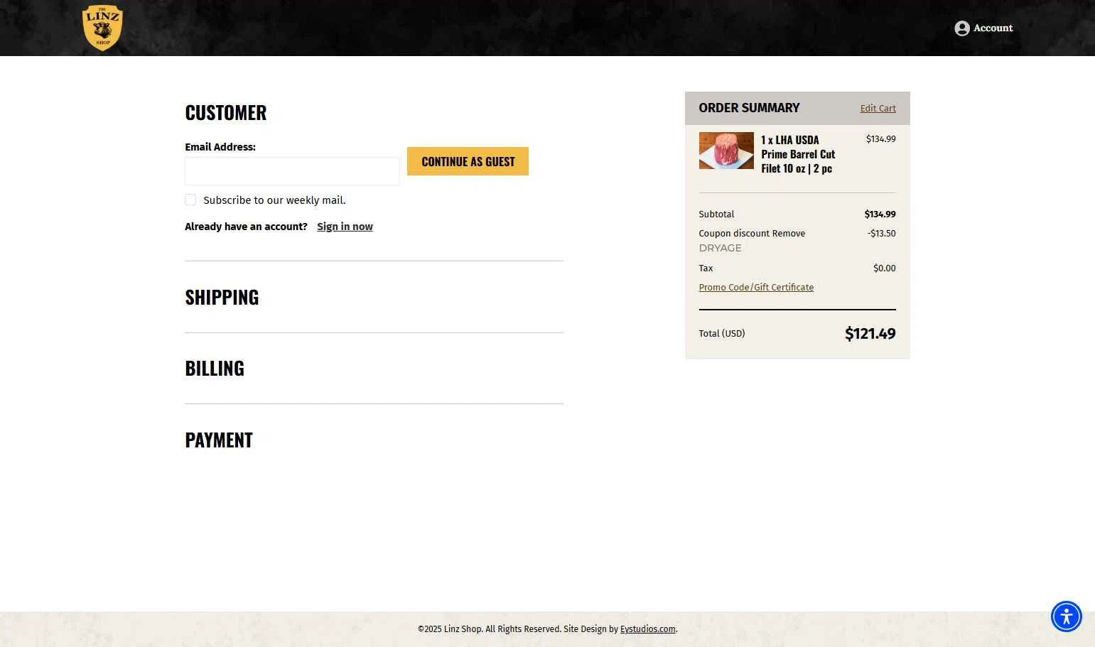 Linz Heritage Angus checkout page showing Linz Heritage Angus discount code box | Screenshot taken by SimplyCodes community member on Dec 26, 2025