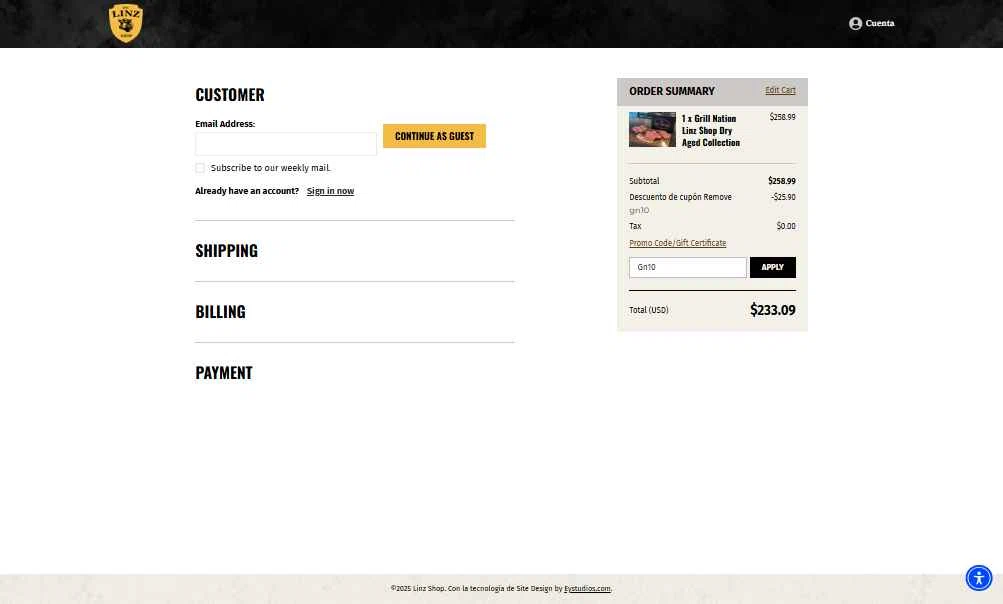 Linz Heritage Angus checkout page showing Linz Heritage Angus discount code box | Screenshot taken by SimplyCodes community member on Nov 21, 2025