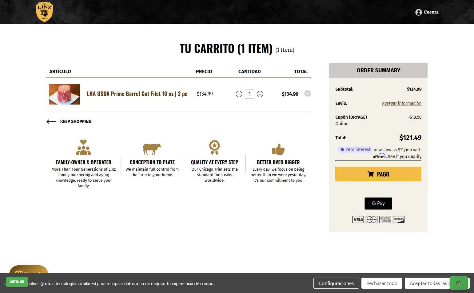 Linz Heritage Angus checkout page showing Linz Heritage Angus discount code box | Screenshot taken by SimplyCodes community member on Nov 27, 2025