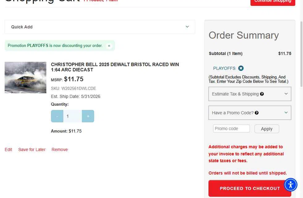 Lionel Racing checkout page showing Lionel Racing promo code box | Screenshot taken by SimplyCodes community member on Nov 16, 2025