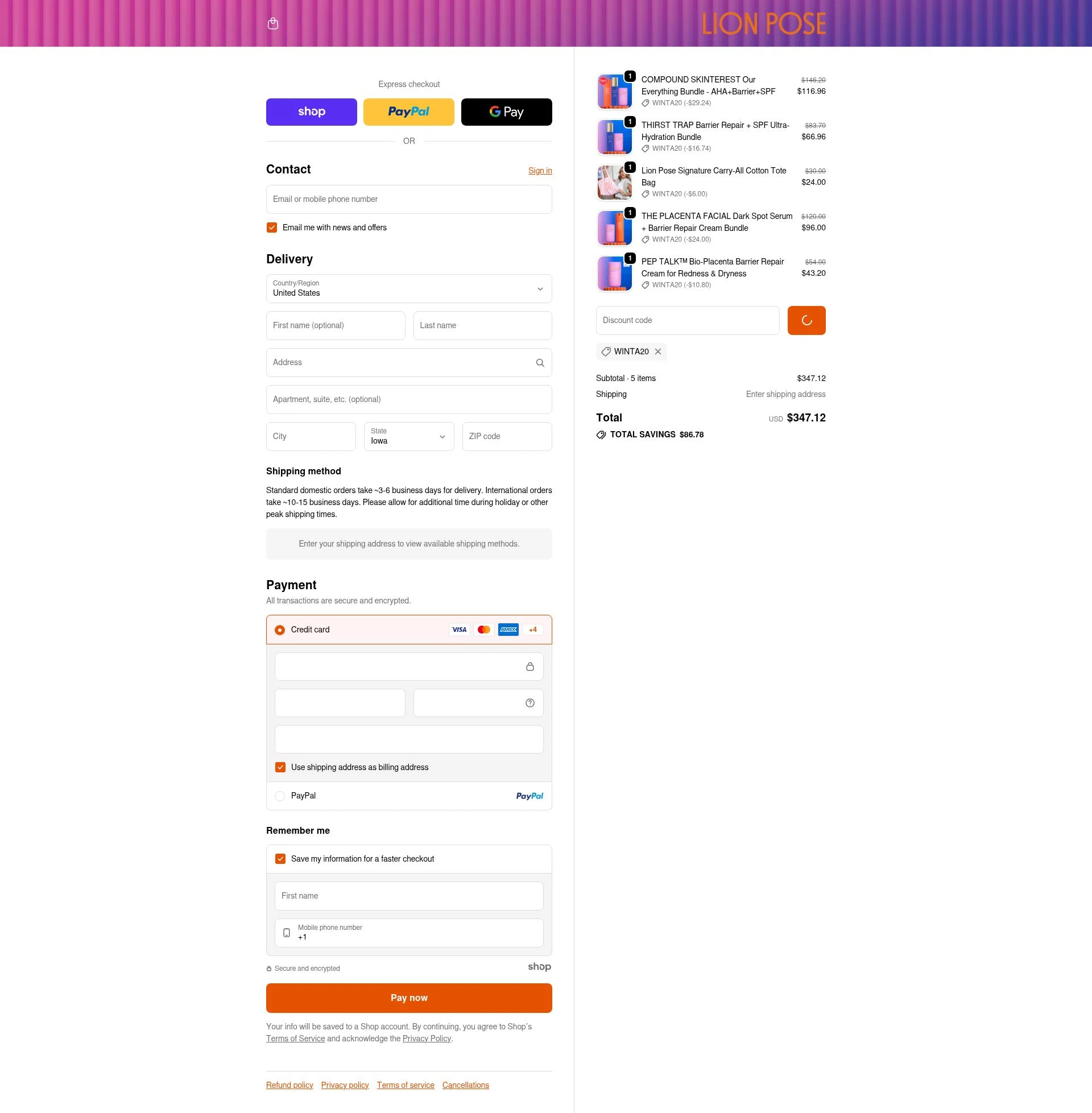 Lion Pose checkout page showing Lion Pose promo code box | Screenshot taken by SimplyCodes community member on Dec 23, 2025