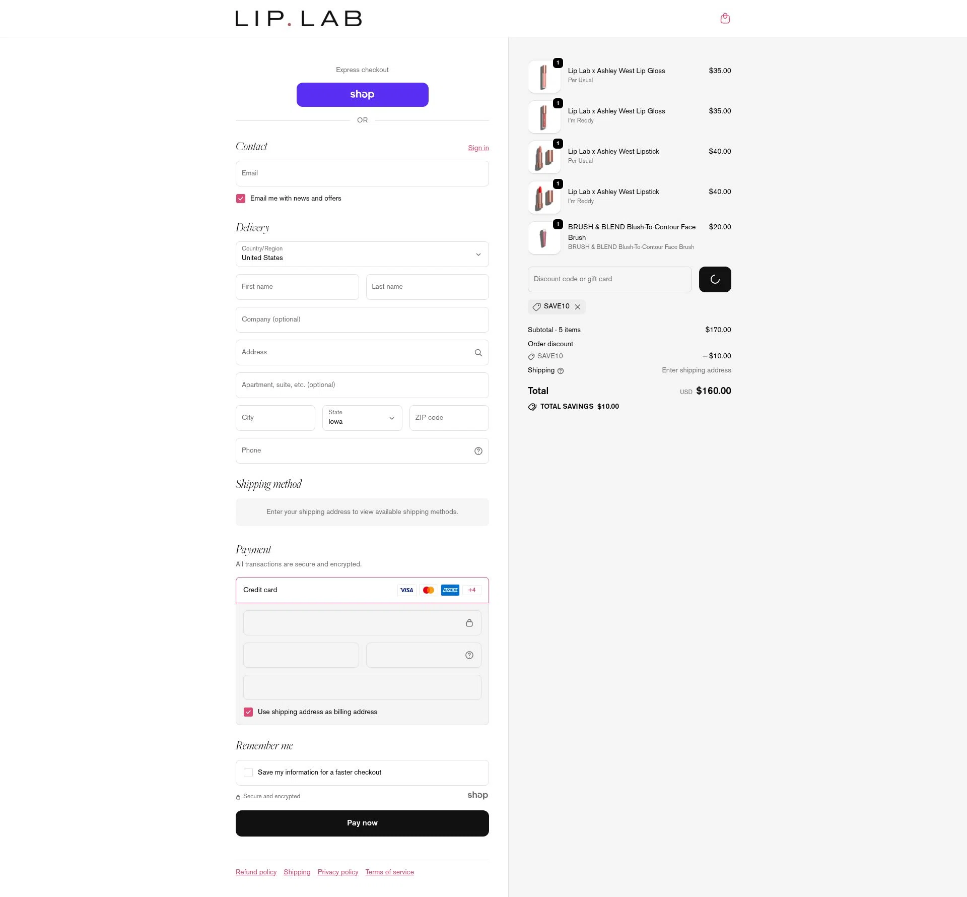 Lip Lab checkout page showing Lip Lab promo code box | Screenshot taken by SimplyCodes community member on Dec 29, 2025