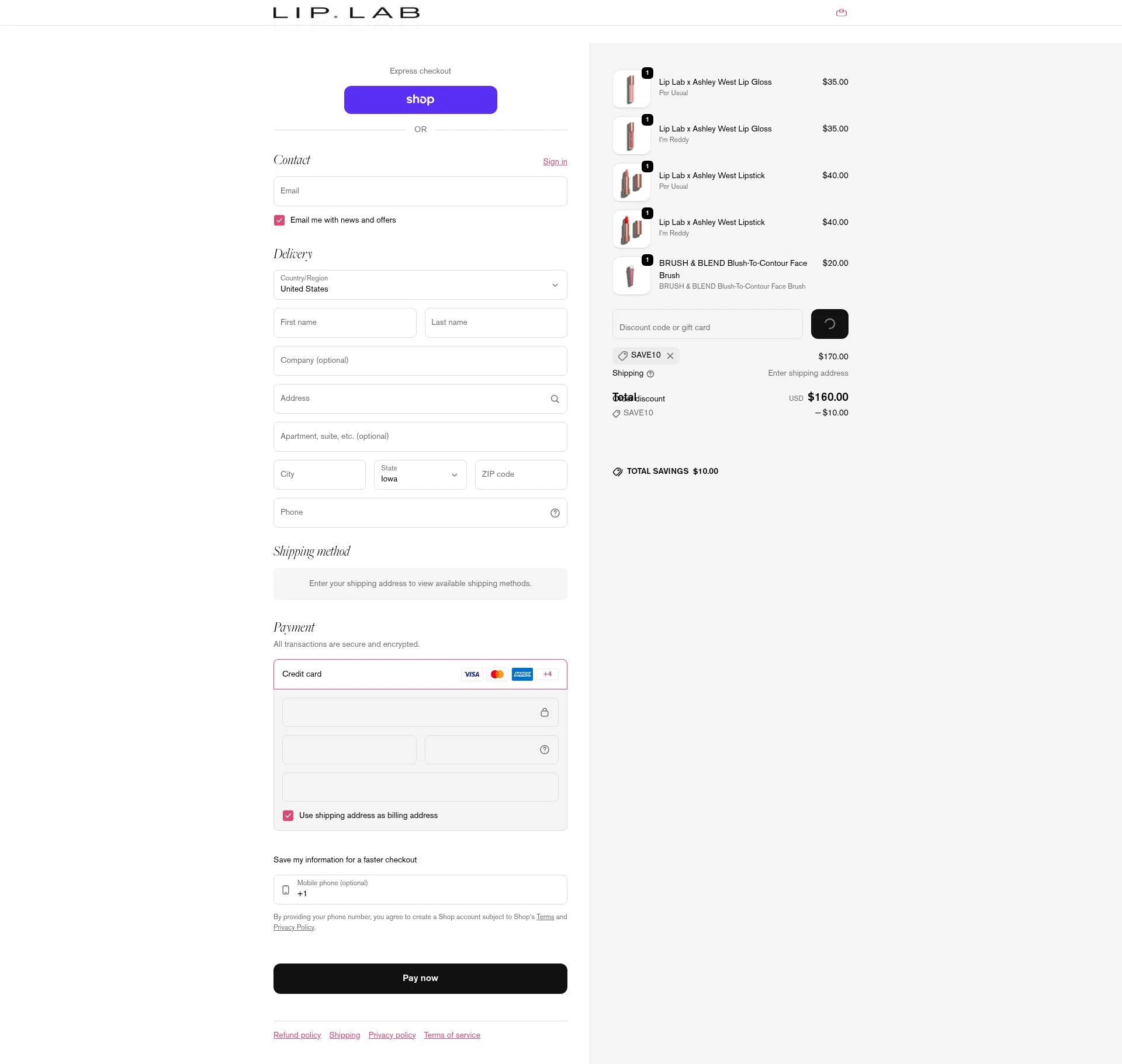 Lip Lab checkout page showing Lip Lab promo code box | Screenshot taken by SimplyCodes community member on Feb 13, 2026
