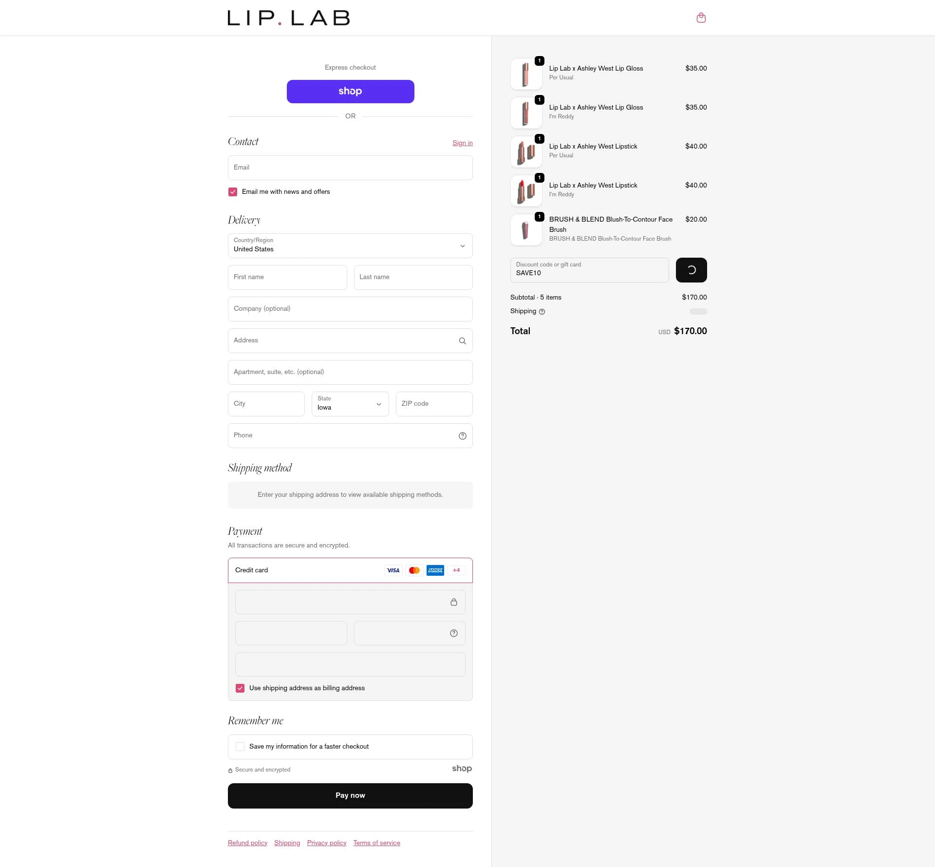 Lip Lab checkout page showing Lip Lab promo code box | Screenshot taken by SimplyCodes community member on Jan 8, 2026
