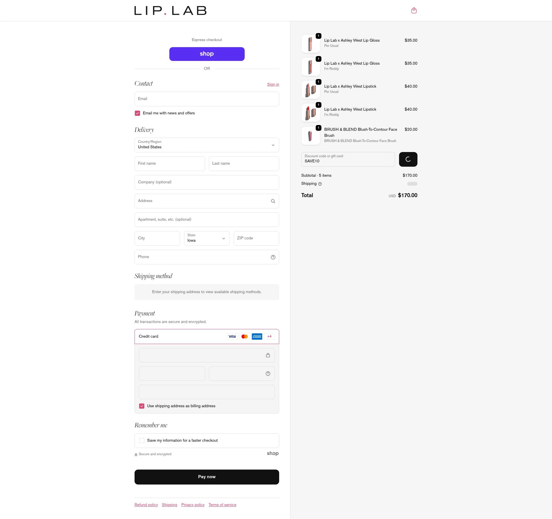 Lip Lab checkout page showing Lip Lab promo code box | Screenshot taken by SimplyCodes community member on Jan 23, 2026