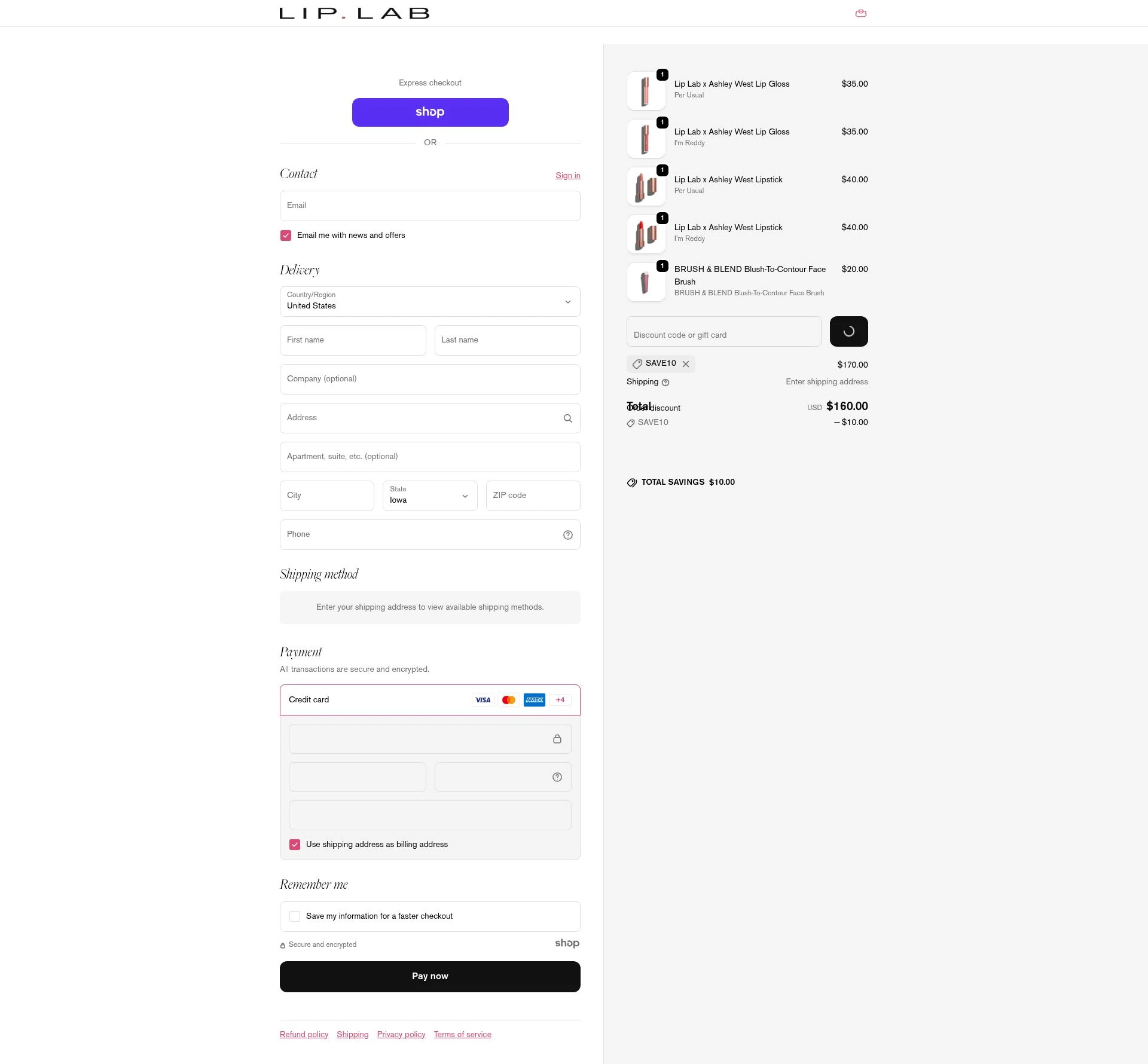 Lip Lab checkout page showing Lip Lab promo code box | Screenshot taken by SimplyCodes community member on Jan 3, 2026
