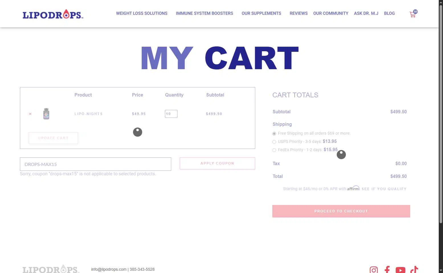 Lipodrops checkout page showing Lipodrops coupon code box | Screenshot taken by SimplyCodes community member on Feb 2, 2026