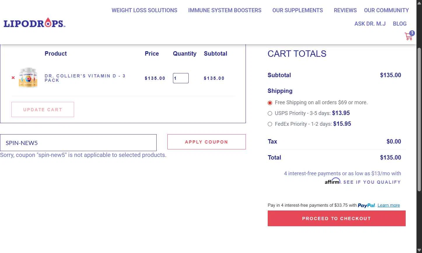Lipodrops checkout page showing Lipodrops coupon code box | Screenshot taken by SimplyCodes community member on Feb 2, 2026