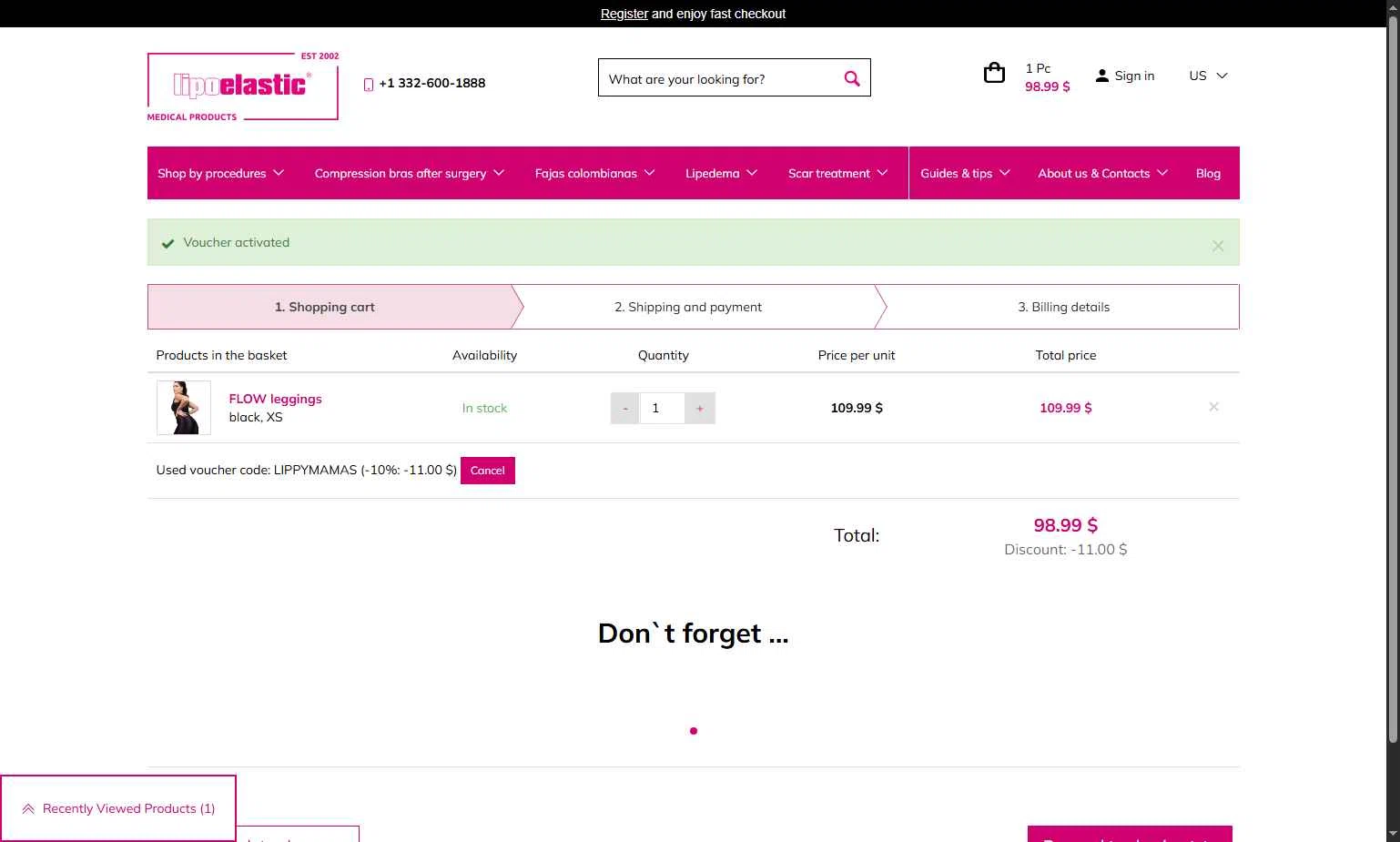 LIPOELASTIC checkout page showing LIPOELASTIC discount code box | Screenshot taken by SimplyCodes community member on Sep 30, 2025