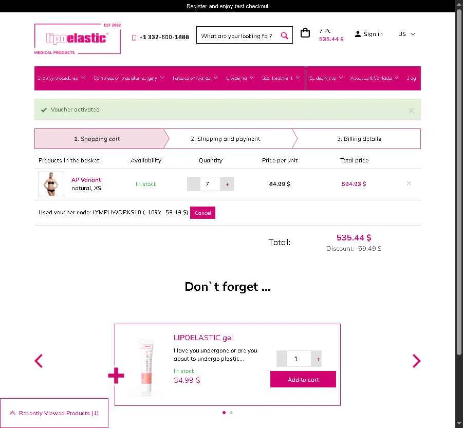 LIPOELASTIC checkout page showing LIPOELASTIC discount code box | Screenshot taken by SimplyCodes community member on Nov 21, 2025