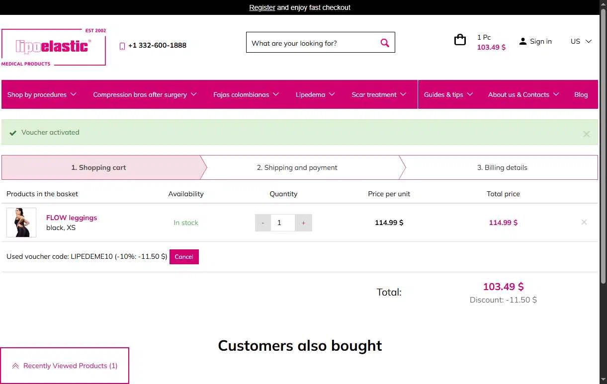 LIPOELASTIC checkout page showing LIPOELASTIC discount code box | Screenshot taken by SimplyCodes community member on Feb 1, 2026