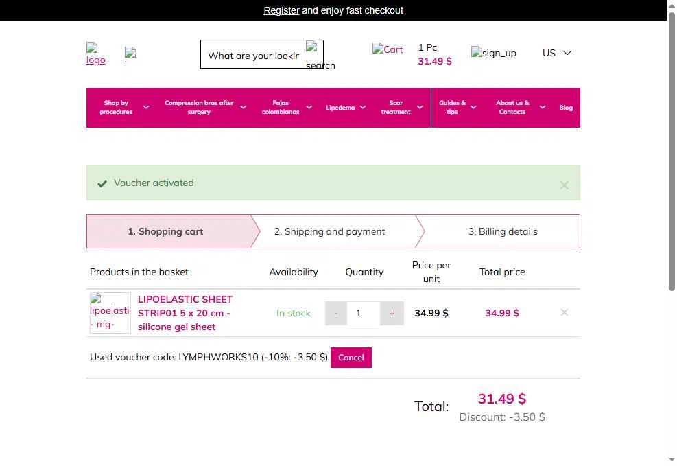 LIPOELASTIC checkout page showing LIPOELASTIC discount code box | Screenshot taken by SimplyCodes community member on Jan 18, 2026