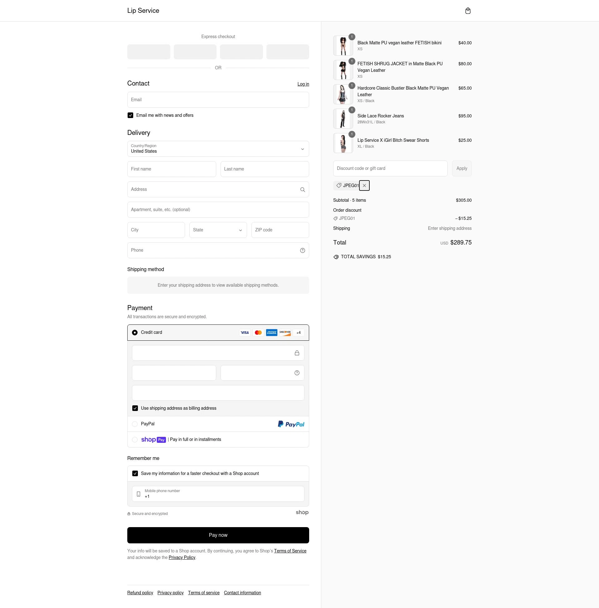 Lip Service checkout page showing Lip Service discount code box | Screenshot taken by SimplyCodes community member on Mar 11, 2025