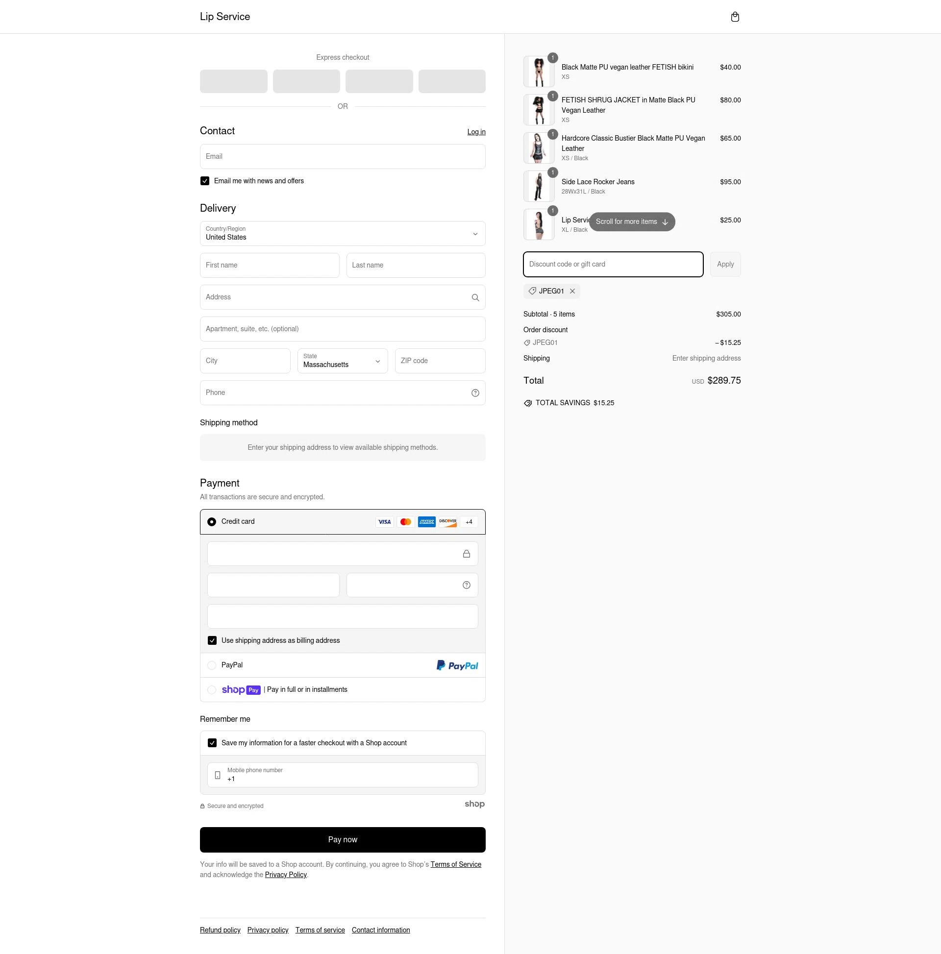 Lip Service checkout page showing Lip Service discount code box | Screenshot taken by SimplyCodes community member on Mar 10, 2025