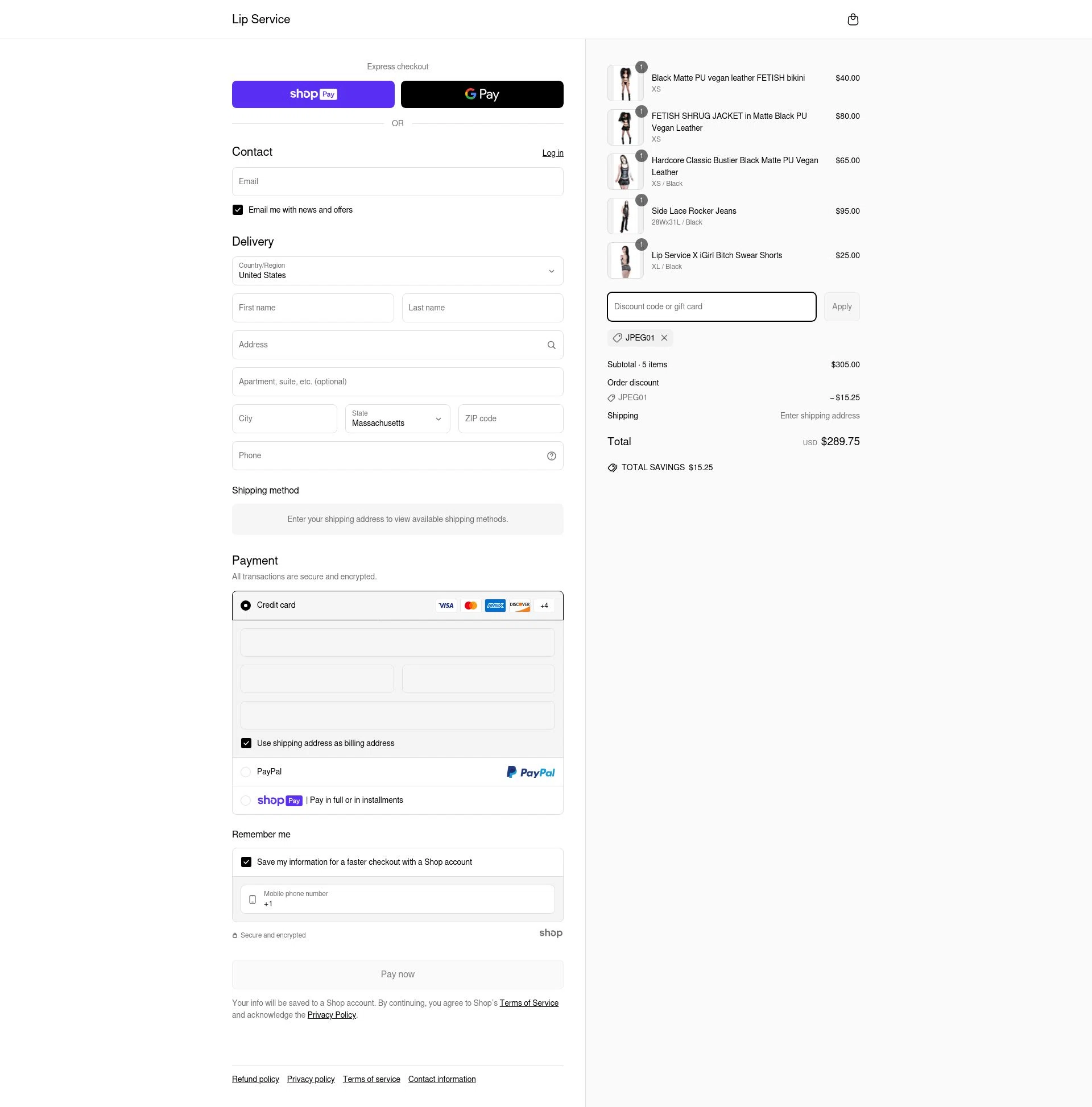 Lip Service checkout page showing Lip Service discount code box | Screenshot taken by SimplyCodes community member on Apr 1, 2025