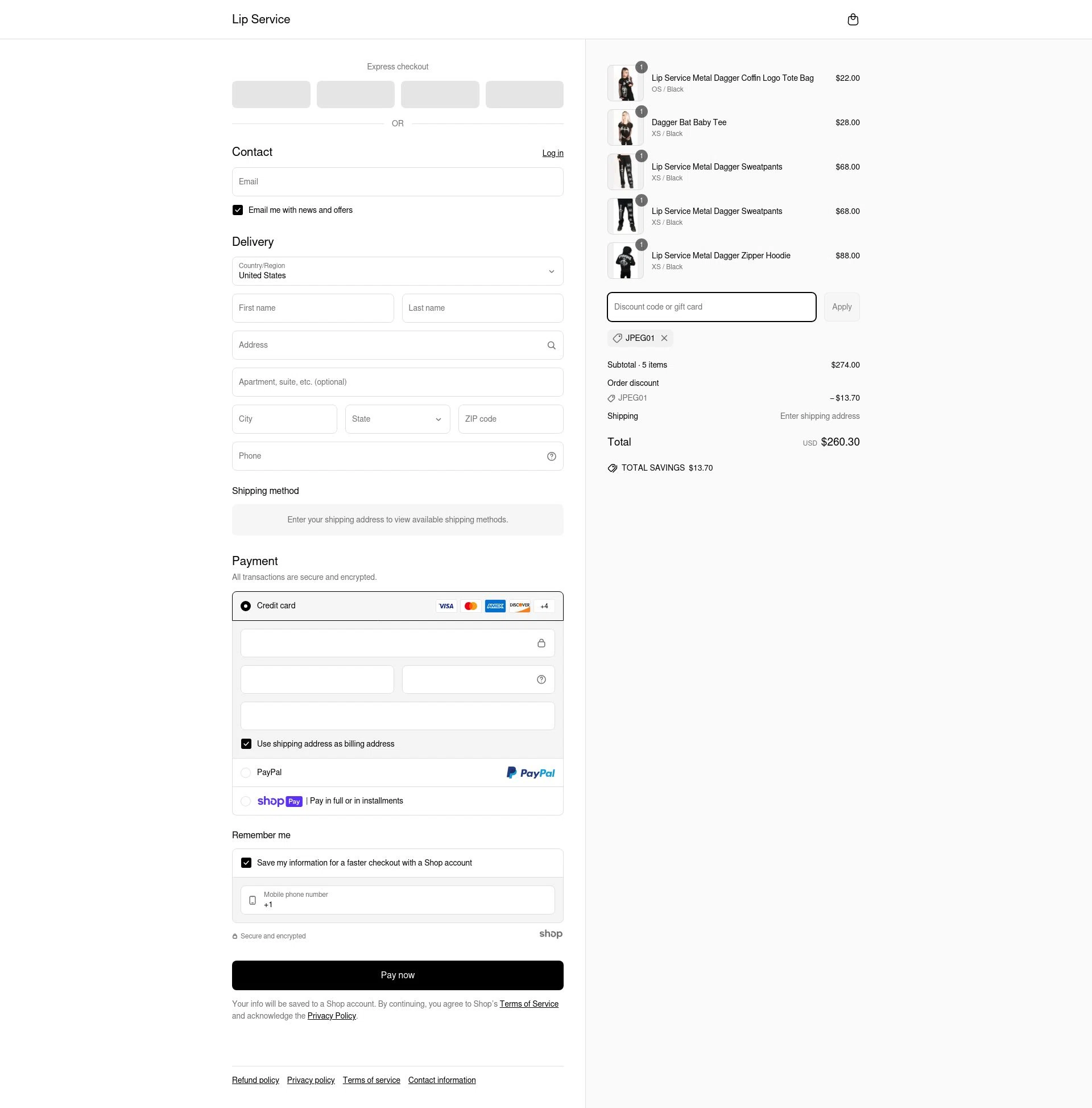 Lip Service checkout page showing Lip Service discount code box | Screenshot taken by SimplyCodes community member on Apr 21, 2025