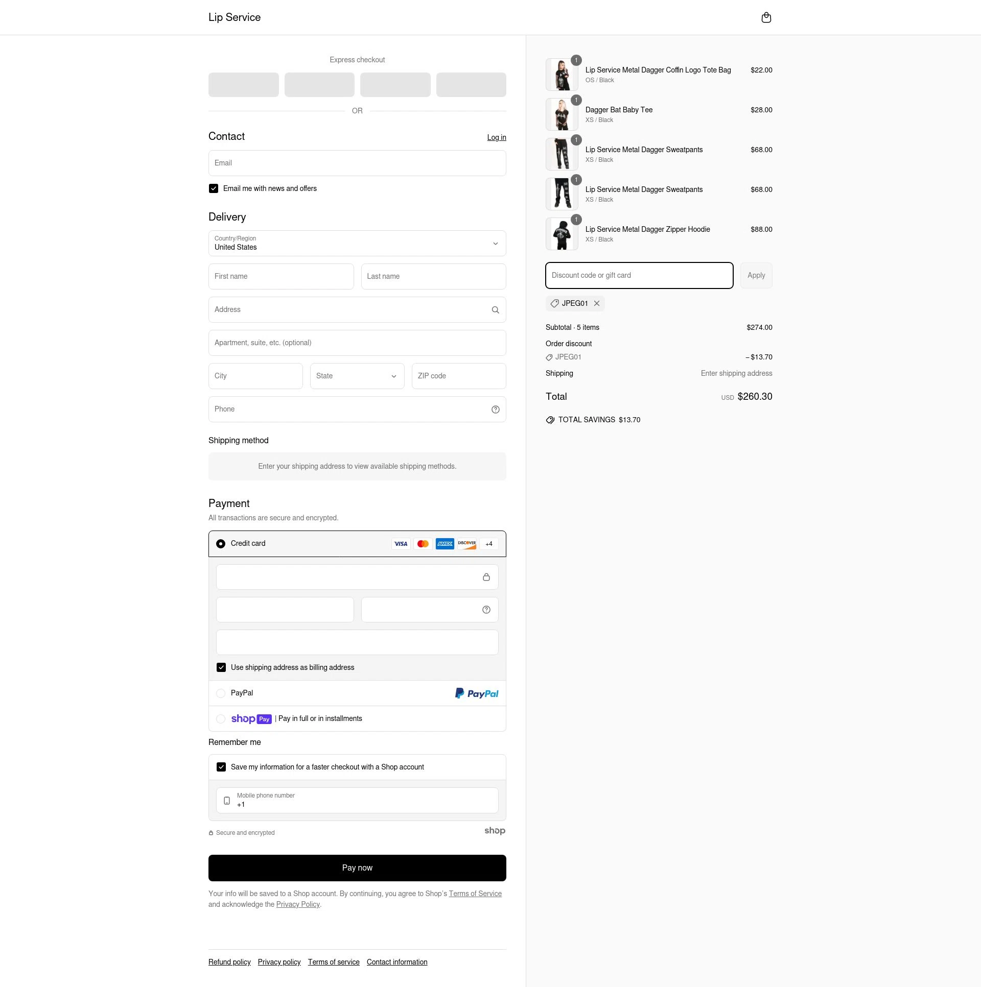 Lip Service checkout page showing Lip Service discount code box | Screenshot taken by SimplyCodes community member on Apr 28, 2025