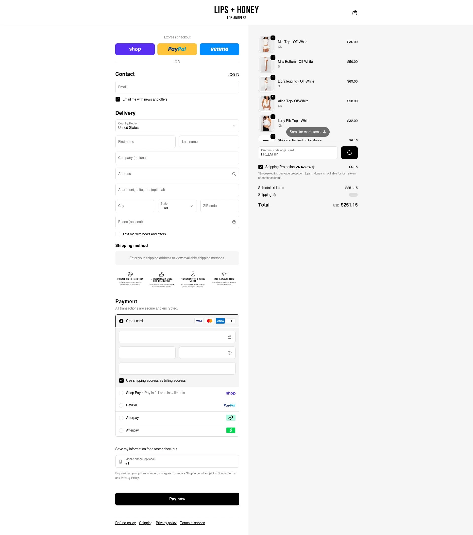 LIPS + HONEY checkout page showing LIPS + HONEY promo code box | Screenshot taken by SimplyCodes community member on Feb 18, 2026