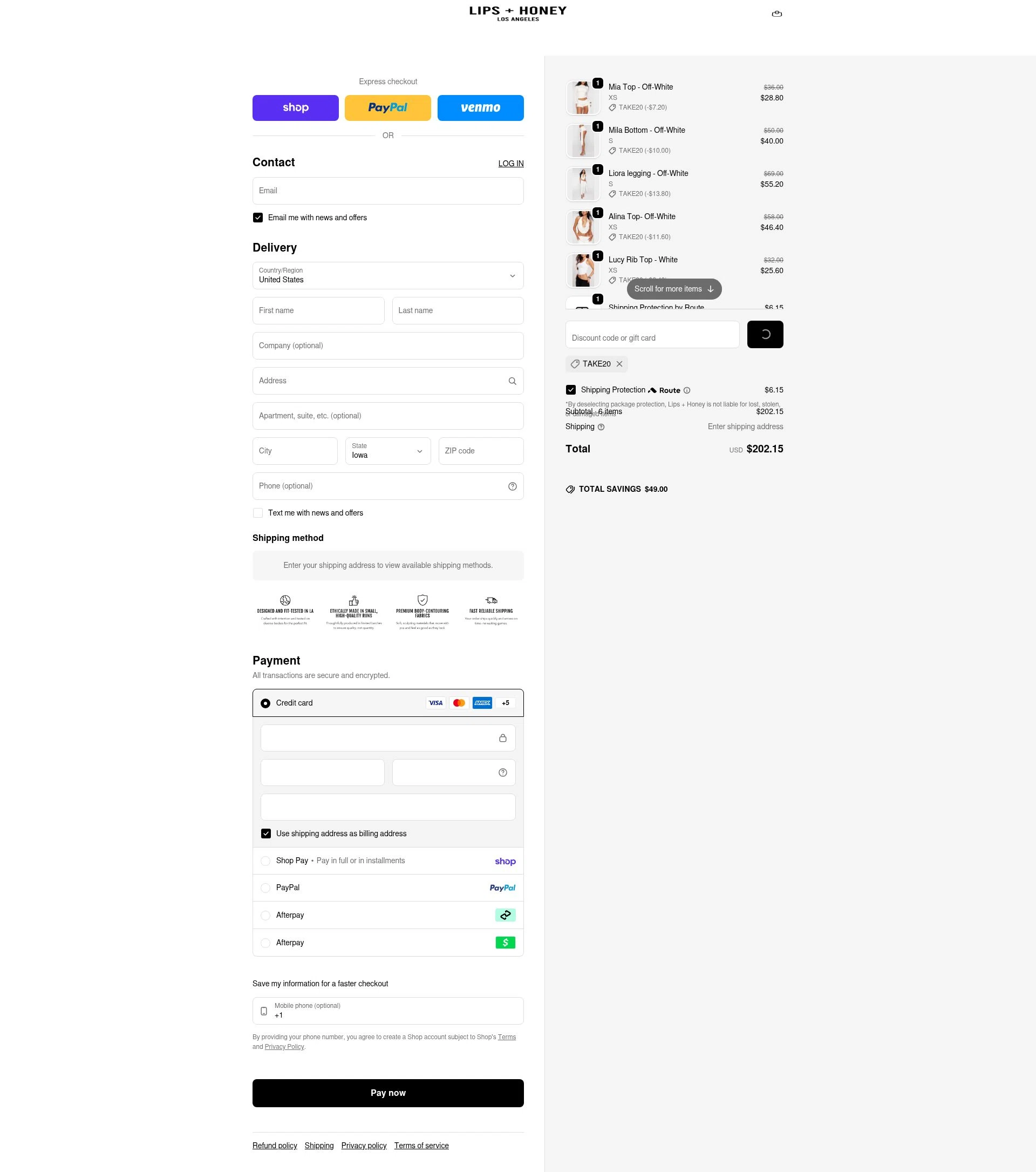LIPS + HONEY checkout page showing LIPS + HONEY promo code box | Screenshot taken by SimplyCodes community member on Feb 18, 2026
