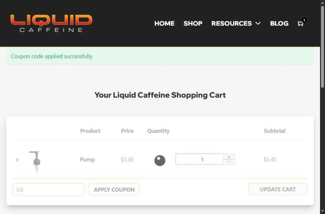 Liquid Caffeine checkout page showing Liquid Caffeine promo code box | Screenshot taken by SimplyCodes community member on Sep 15, 2025