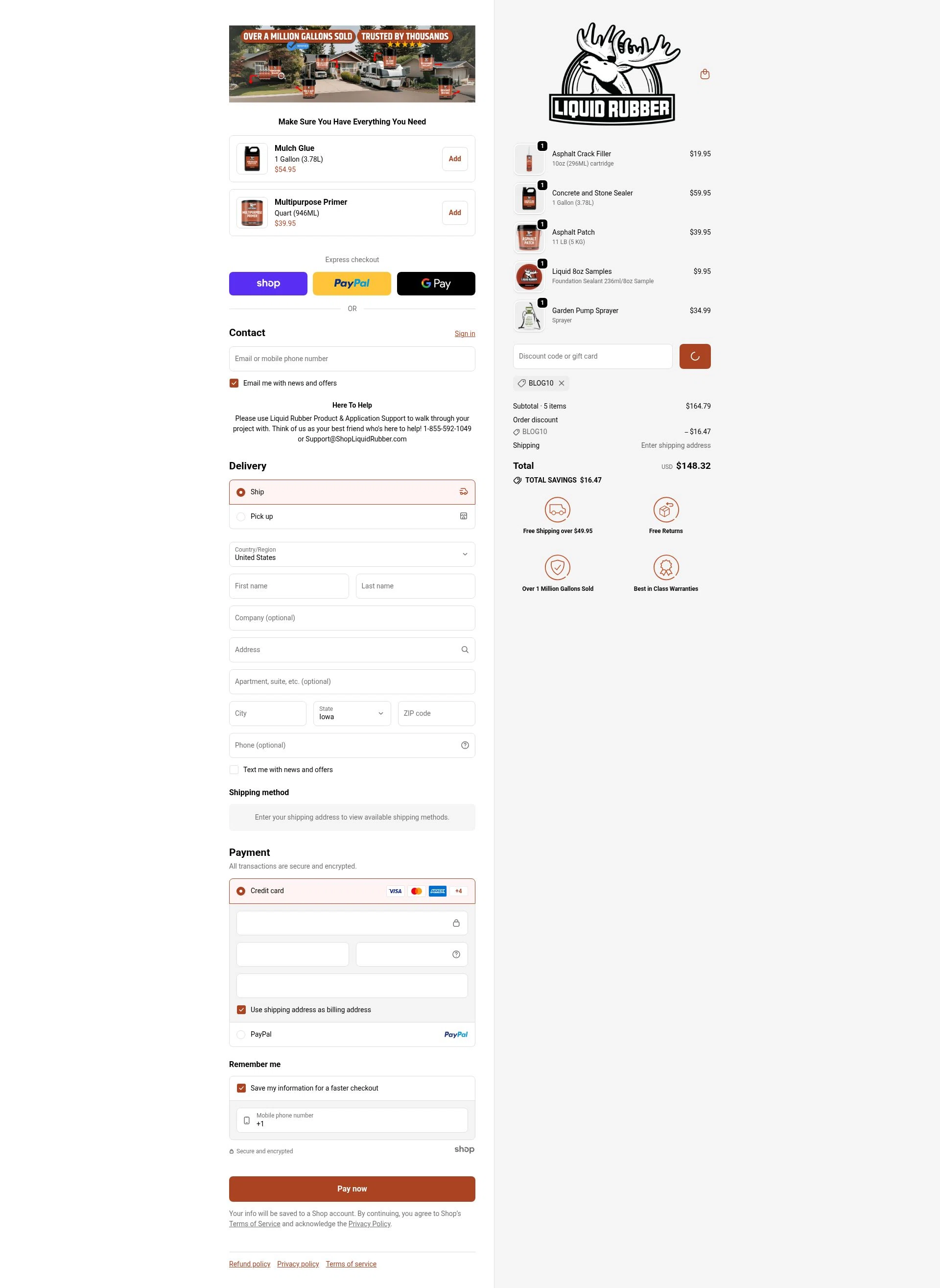 Liquid Rubber checkout page showing Liquid Rubber promo code box | Screenshot taken by SimplyCodes community member on Jan 27, 2026