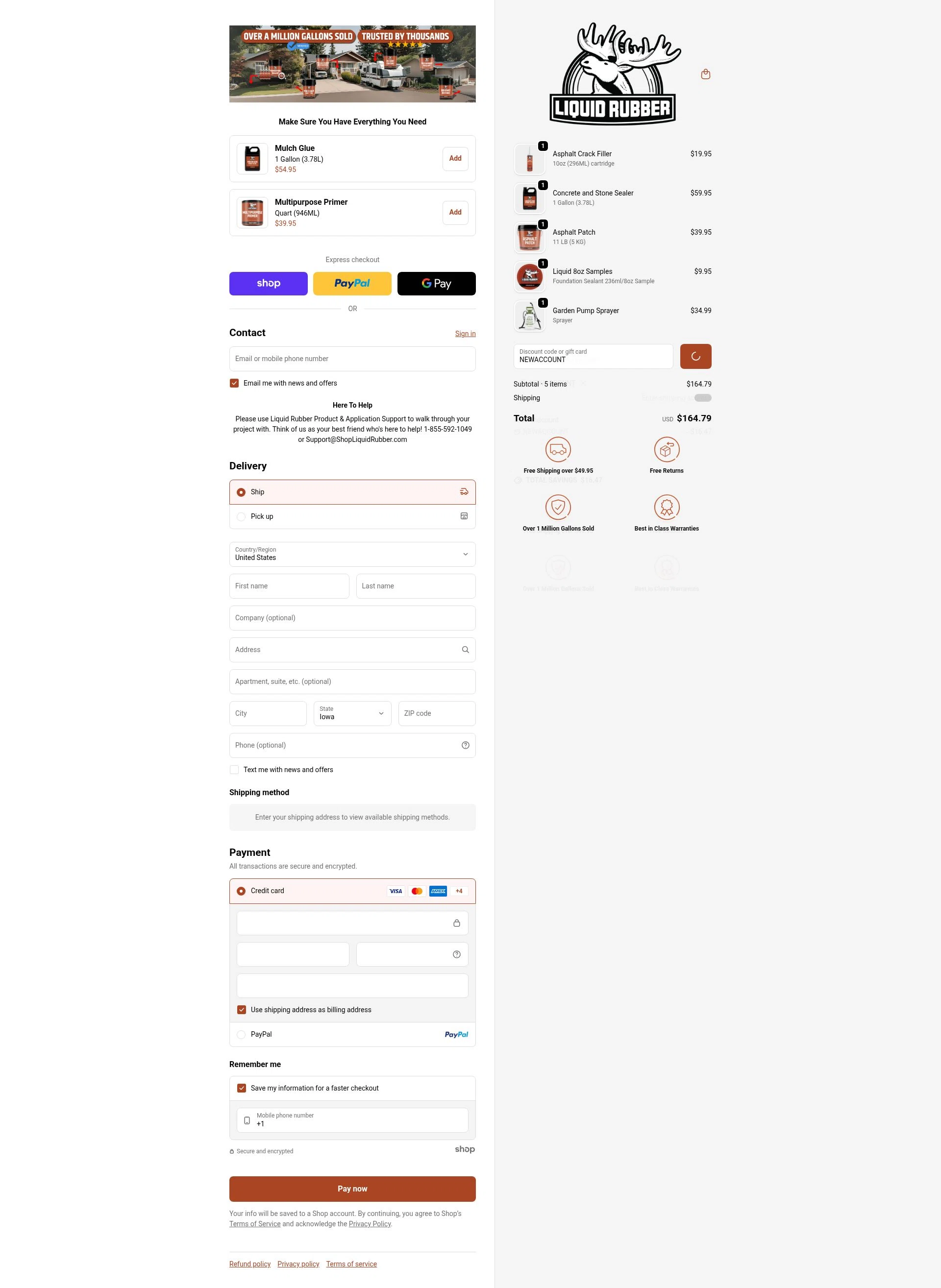 Liquid Rubber checkout page showing Liquid Rubber promo code box | Screenshot taken by SimplyCodes community member on Jan 27, 2026