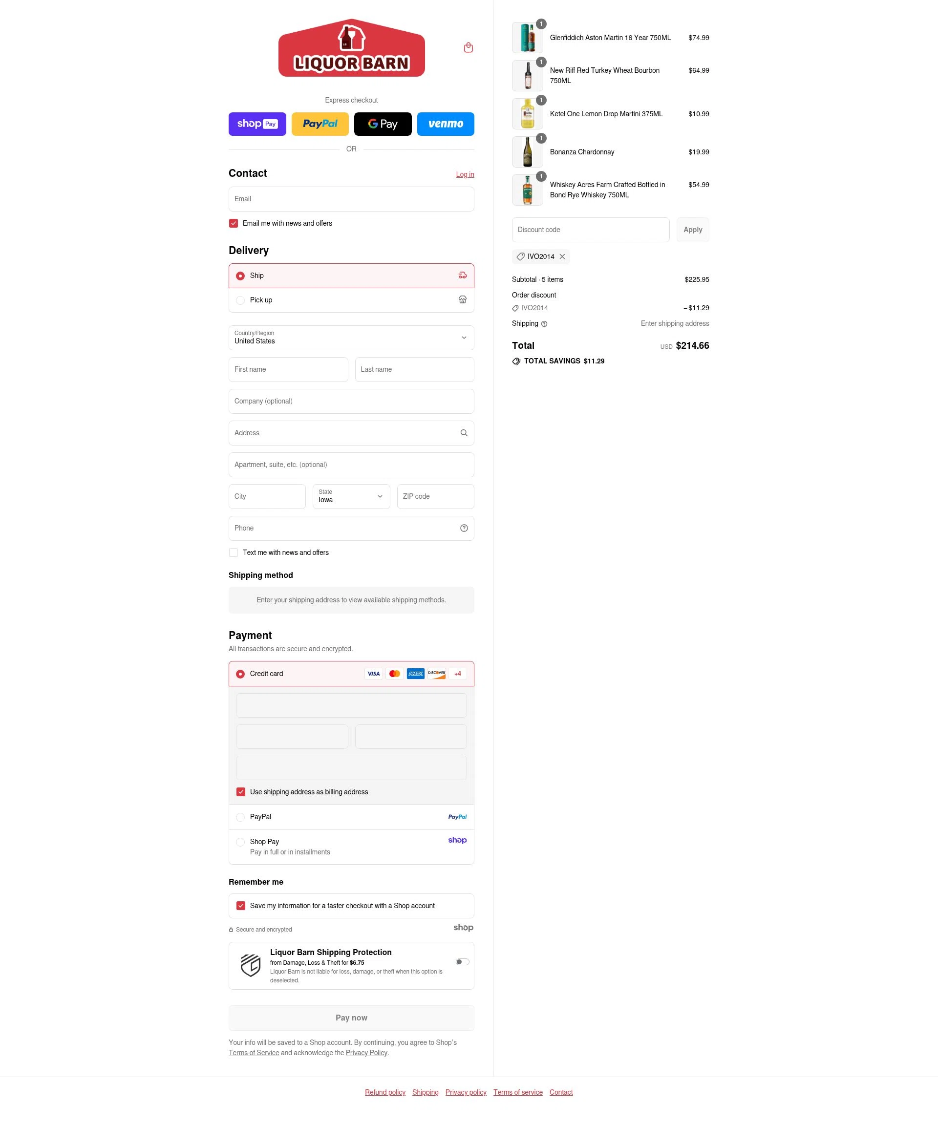 Liquor Barn checkout page showing Liquor Barn promo code box | Screenshot taken by SimplyCodes community member on Aug 23, 2025