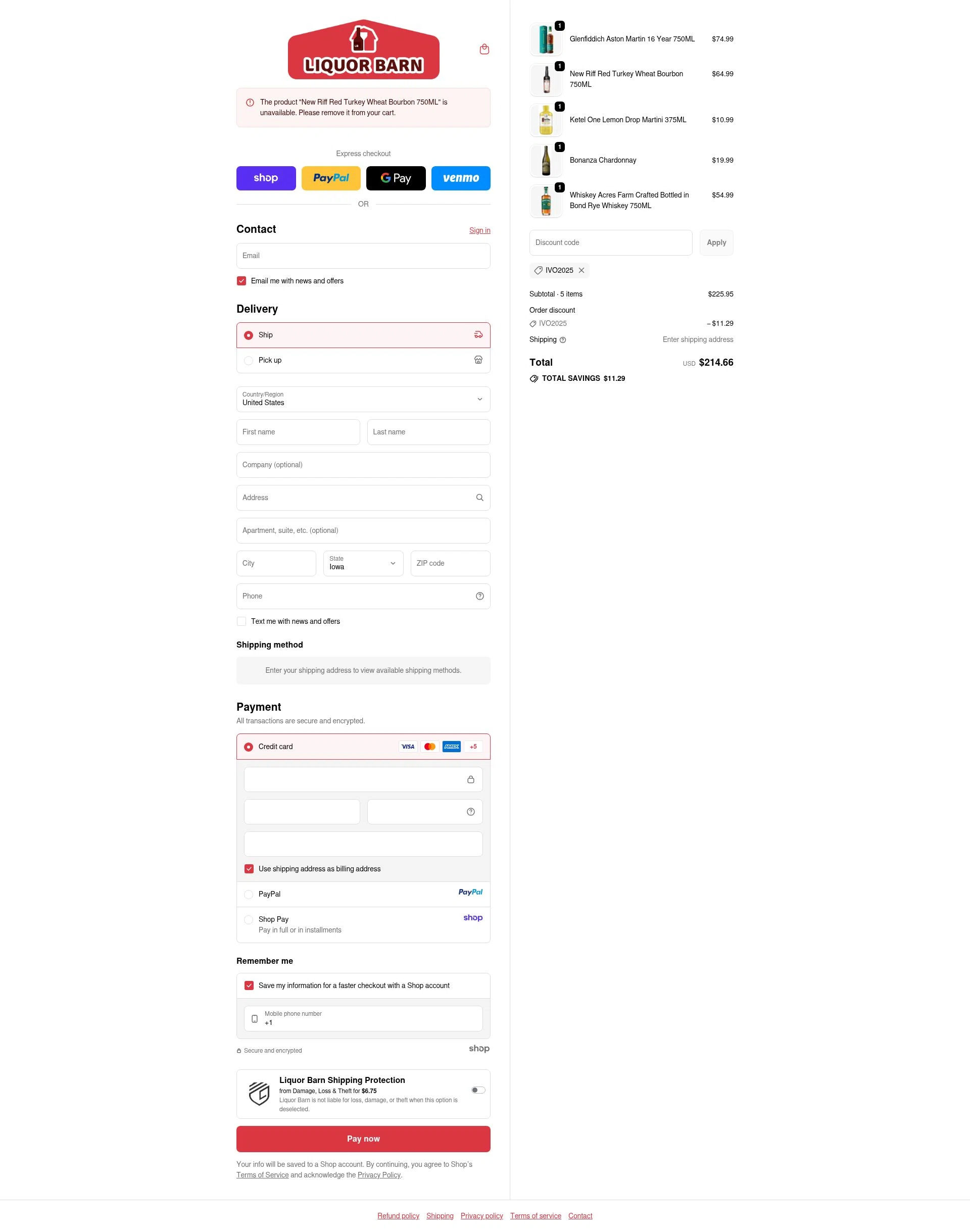 Liquor Barn checkout page showing Liquor Barn promo code box | Screenshot taken by SimplyCodes community member on Sep 21, 2025