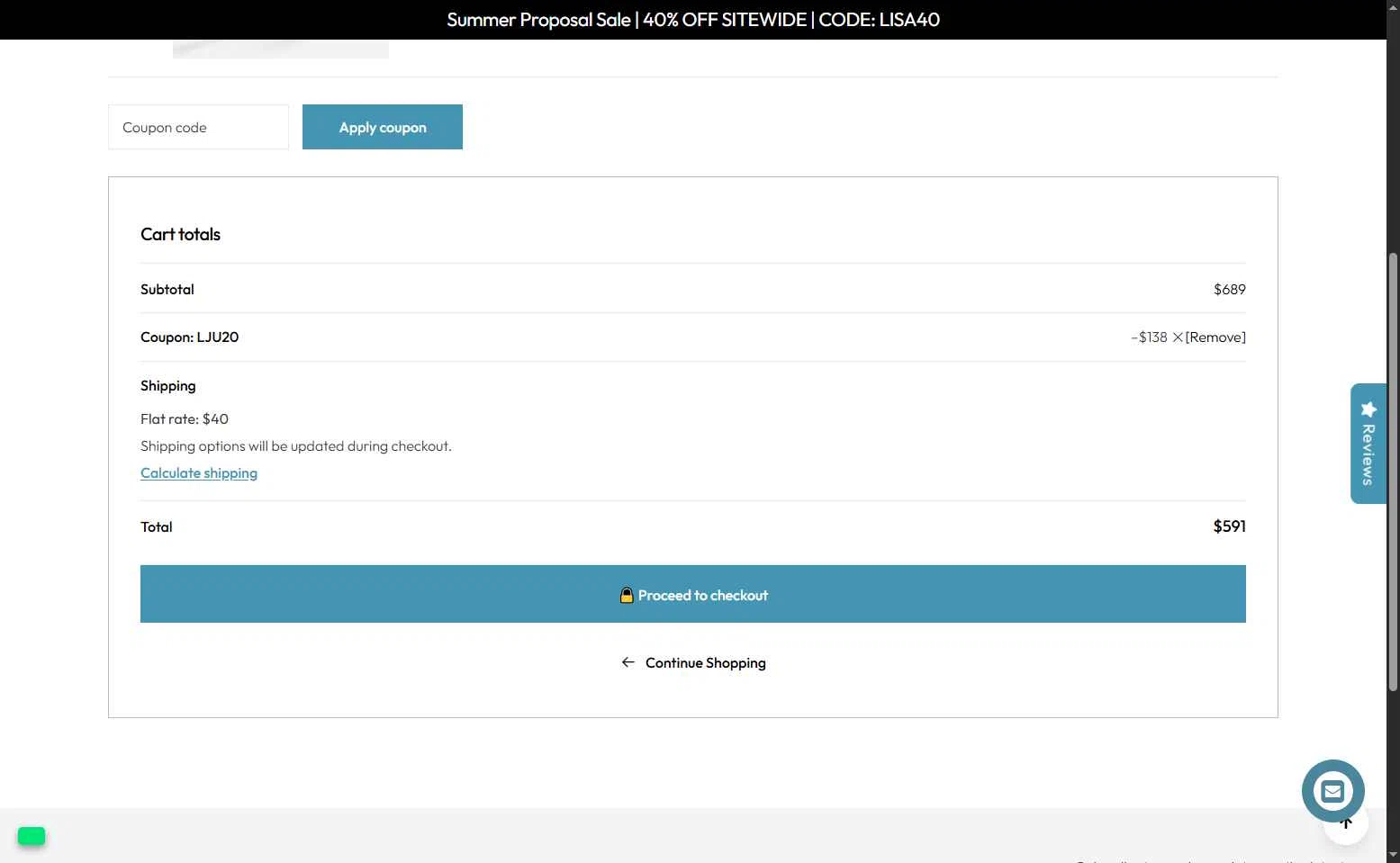 LisaJewelryUS checkout page showing LisaJewelryUS promo code box | Screenshot taken by SimplyCodes community member on Jul 27, 2025