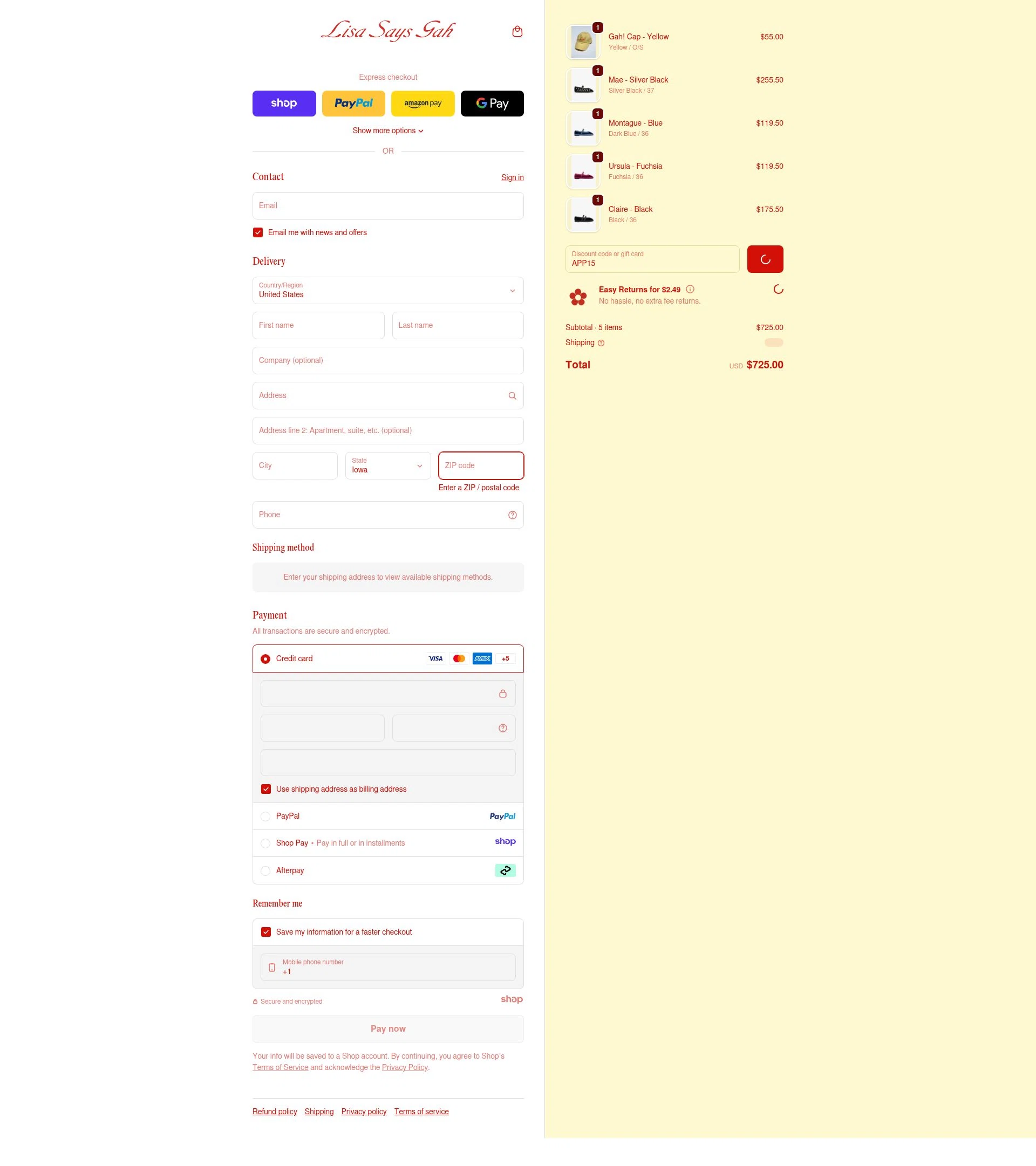 Lisa Says Gah checkout page showing Lisa Says Gah discount code box | Screenshot taken by SimplyCodes community member on Dec 31, 2025