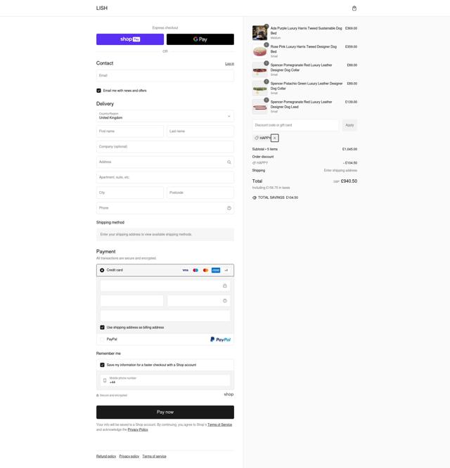 LISH London checkout page showing LISH London promo code box | Screenshot taken by SimplyCodes community member on Jan 13, 2025