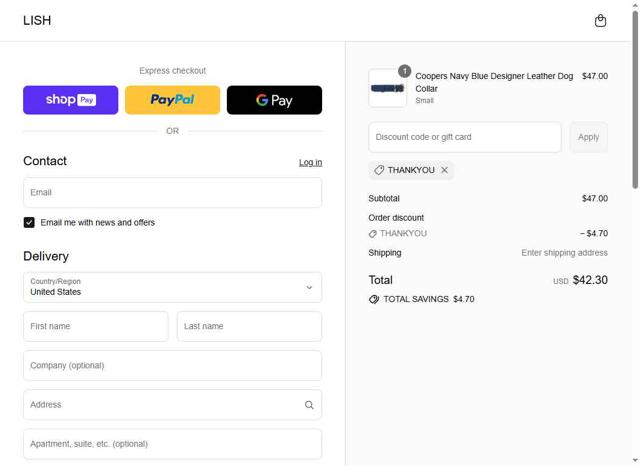 LISH London checkout page showing LISH London promo code box | Screenshot taken by SimplyCodes community member on Aug 2, 2025