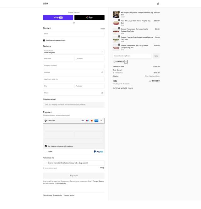 LISH London checkout page showing LISH London promo code box | Screenshot taken by SimplyCodes community member on Jan 13, 2025