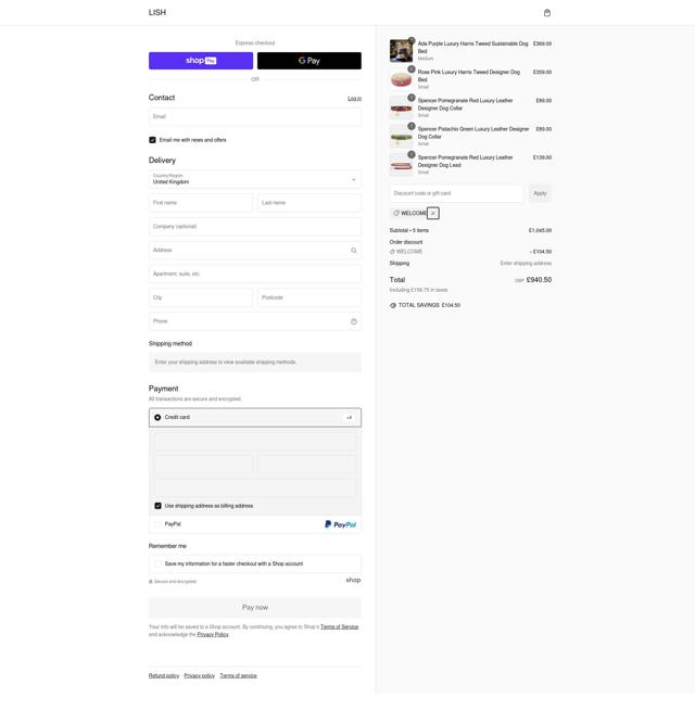 LISH London checkout page showing LISH London promo code box | Screenshot taken by SimplyCodes community member on Jan 14, 2025