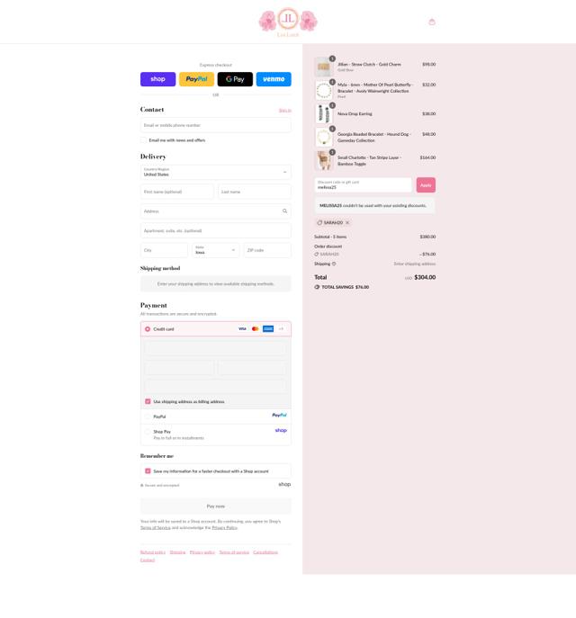 Lisi Lerch checkout page showing Lisi Lerch promo code box | Screenshot taken by SimplyCodes community member on Sep 9, 2025