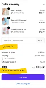 ASH10 coupon verification screenshot