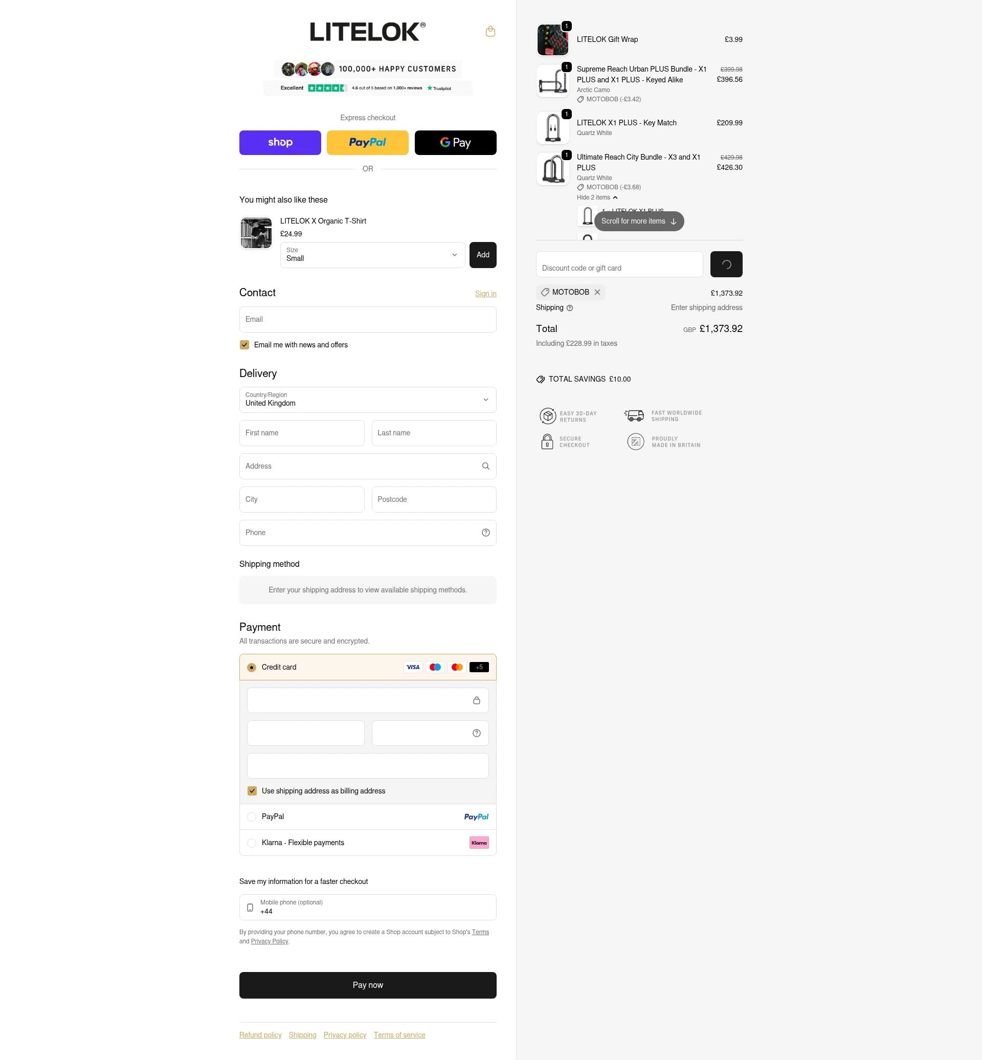 Litelok checkout page showing Litelok discount code box | Screenshot taken by SimplyCodes community member on Feb 17, 2026