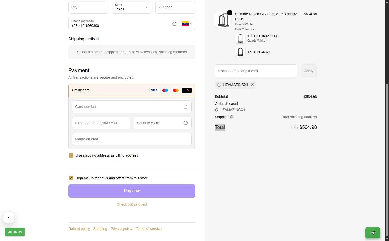 Litelok checkout page showing Litelok discount code box | Screenshot taken by SimplyCodes community member on Feb 17, 2026