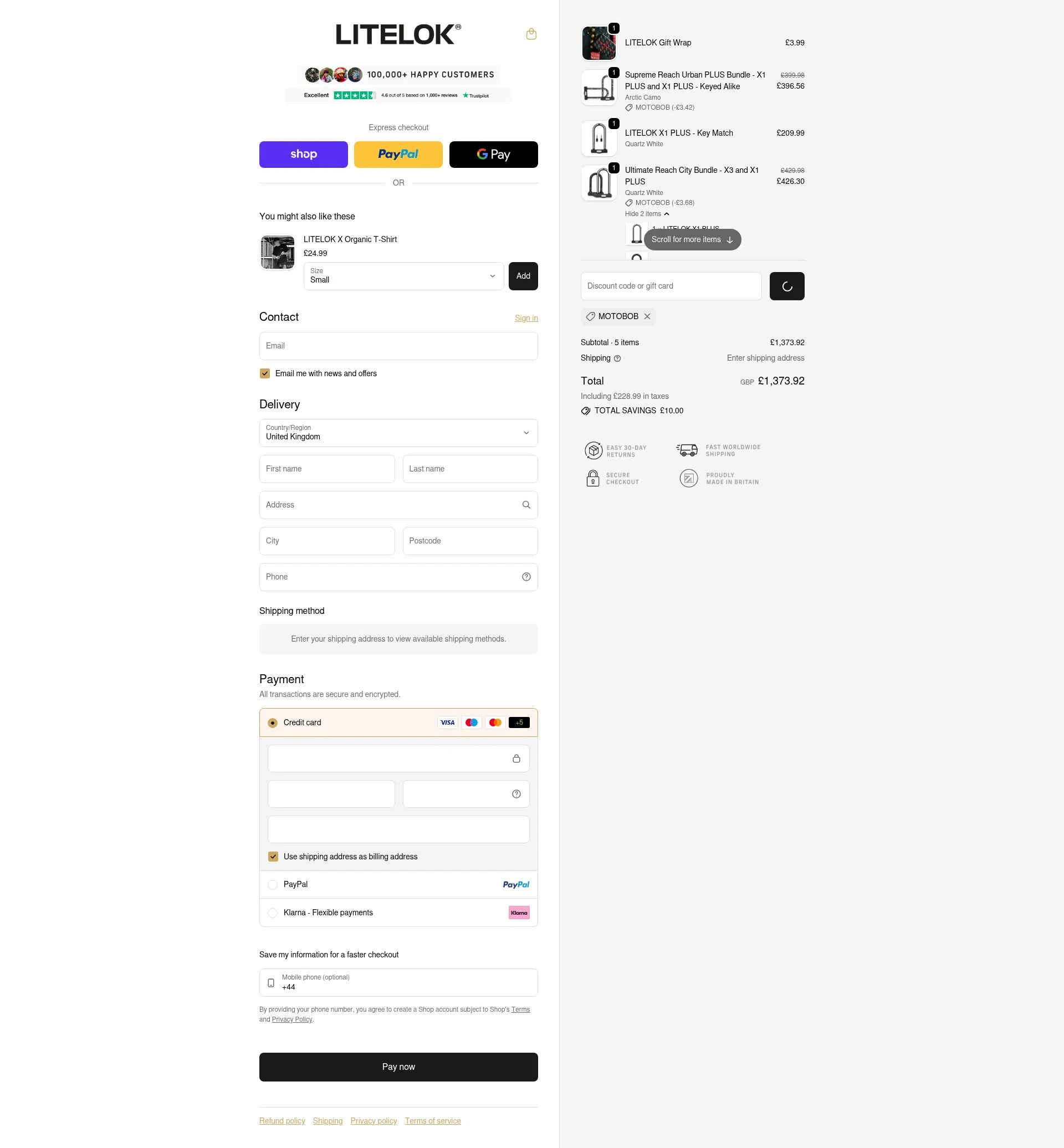 Litelok checkout page showing Litelok discount code box | Screenshot taken by SimplyCodes community member on Feb 13, 2026