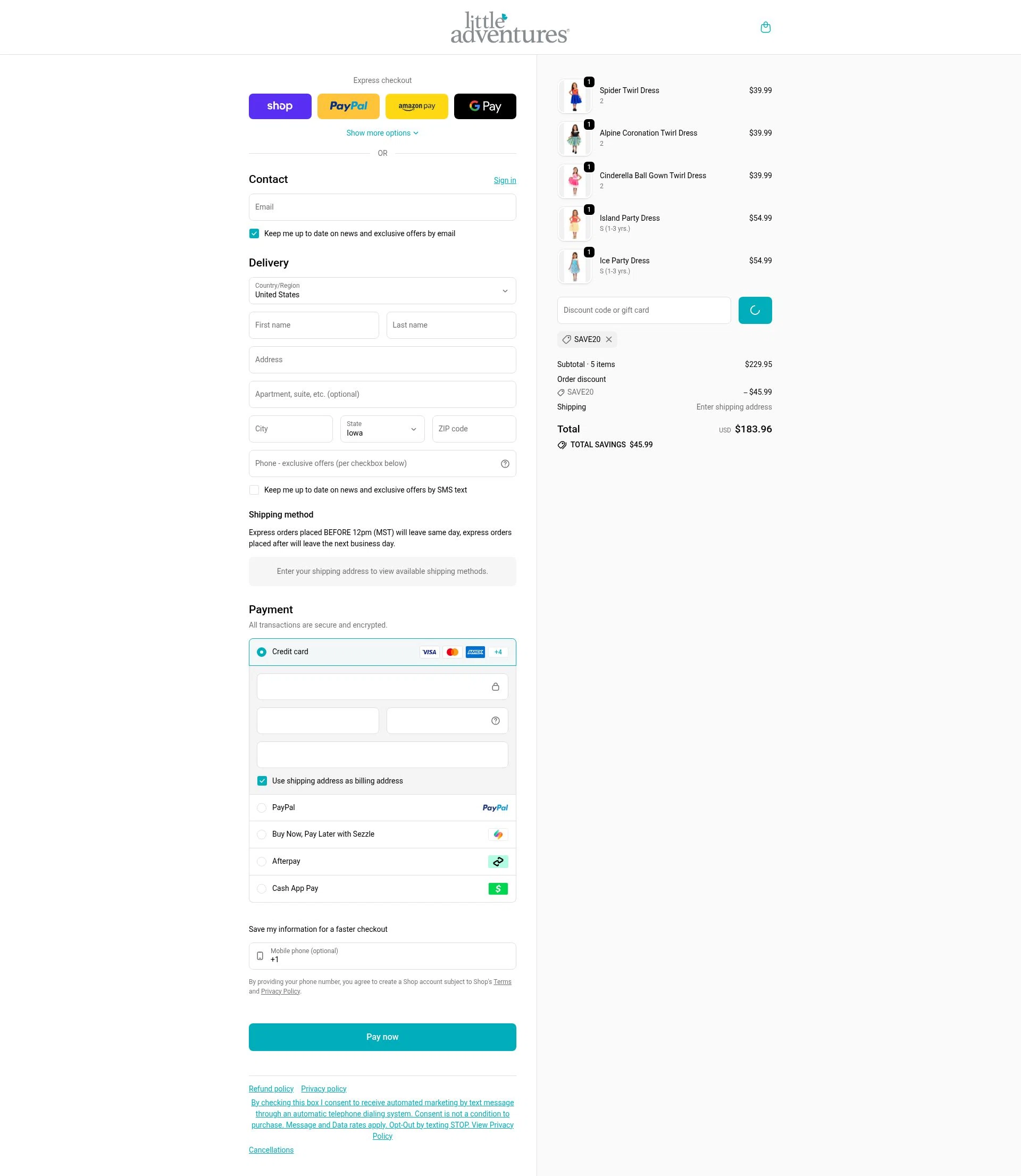 Little Adventures checkout page showing Little Adventures promo code box | Screenshot taken by SimplyCodes community member on Feb 9, 2026