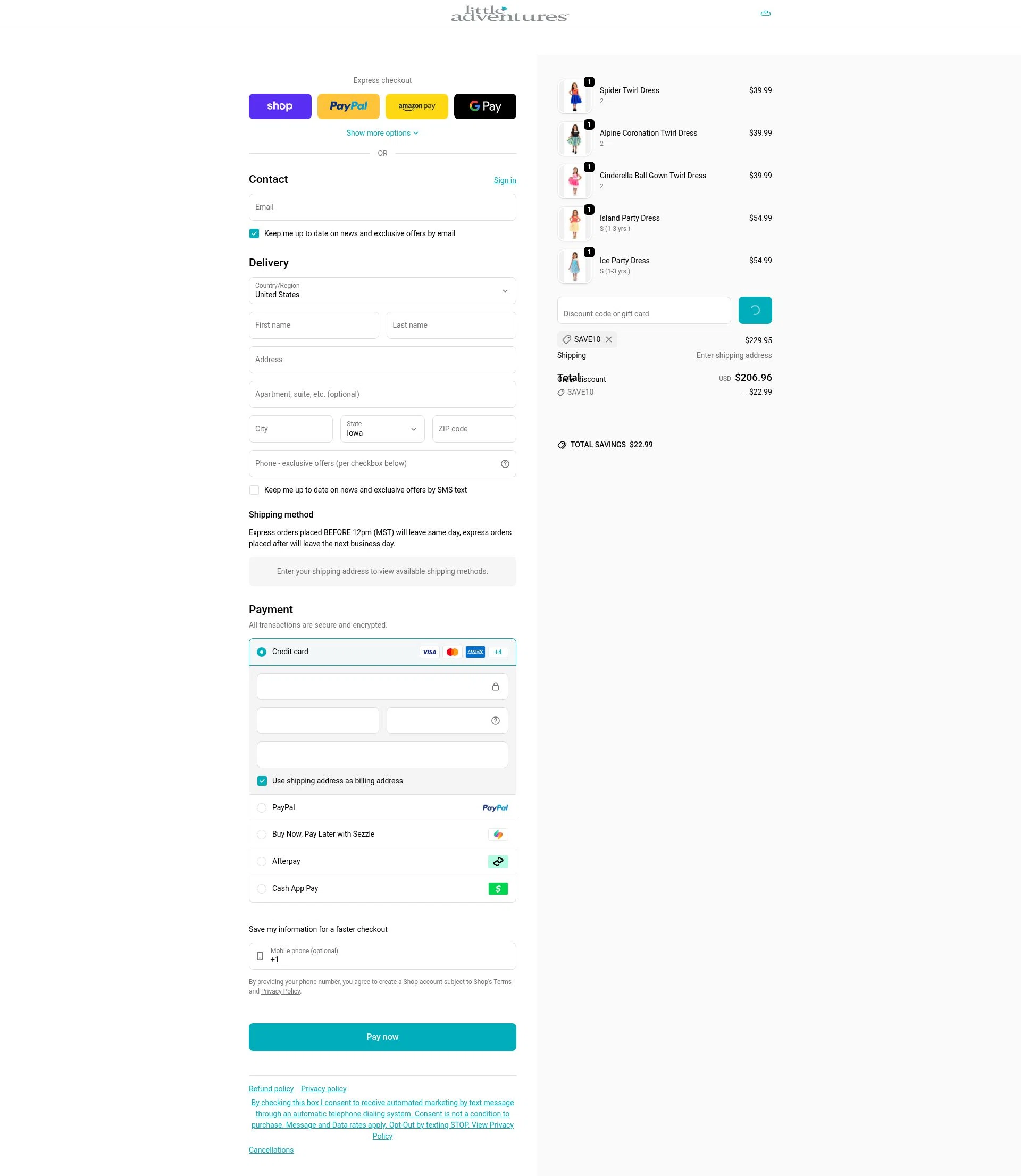 Little Adventures checkout page showing Little Adventures promo code box | Screenshot taken by SimplyCodes community member on Feb 9, 2026