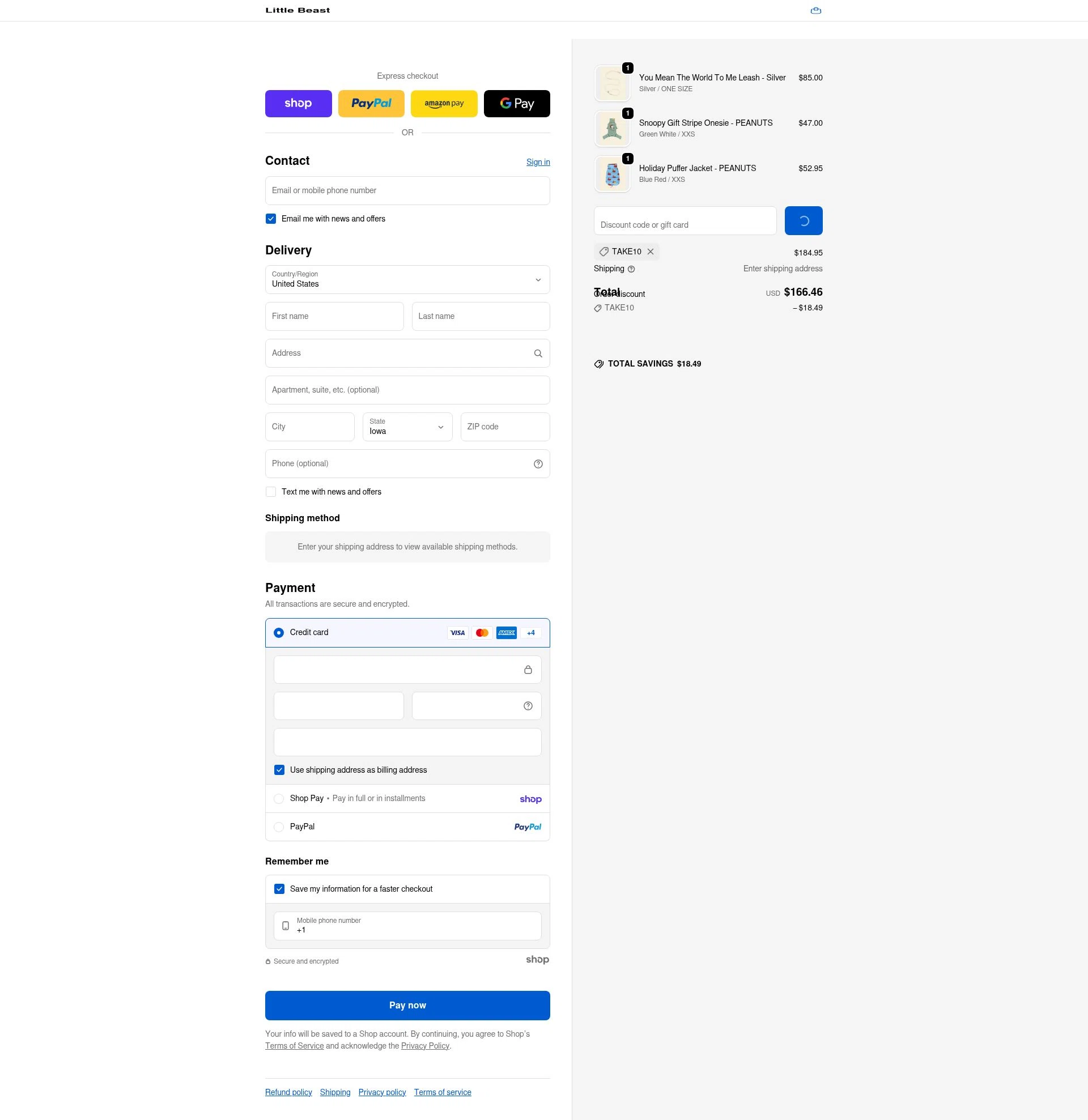 Little Beast checkout page showing Little Beast discount code box | Screenshot taken by SimplyCodes community member on Jan 28, 2026