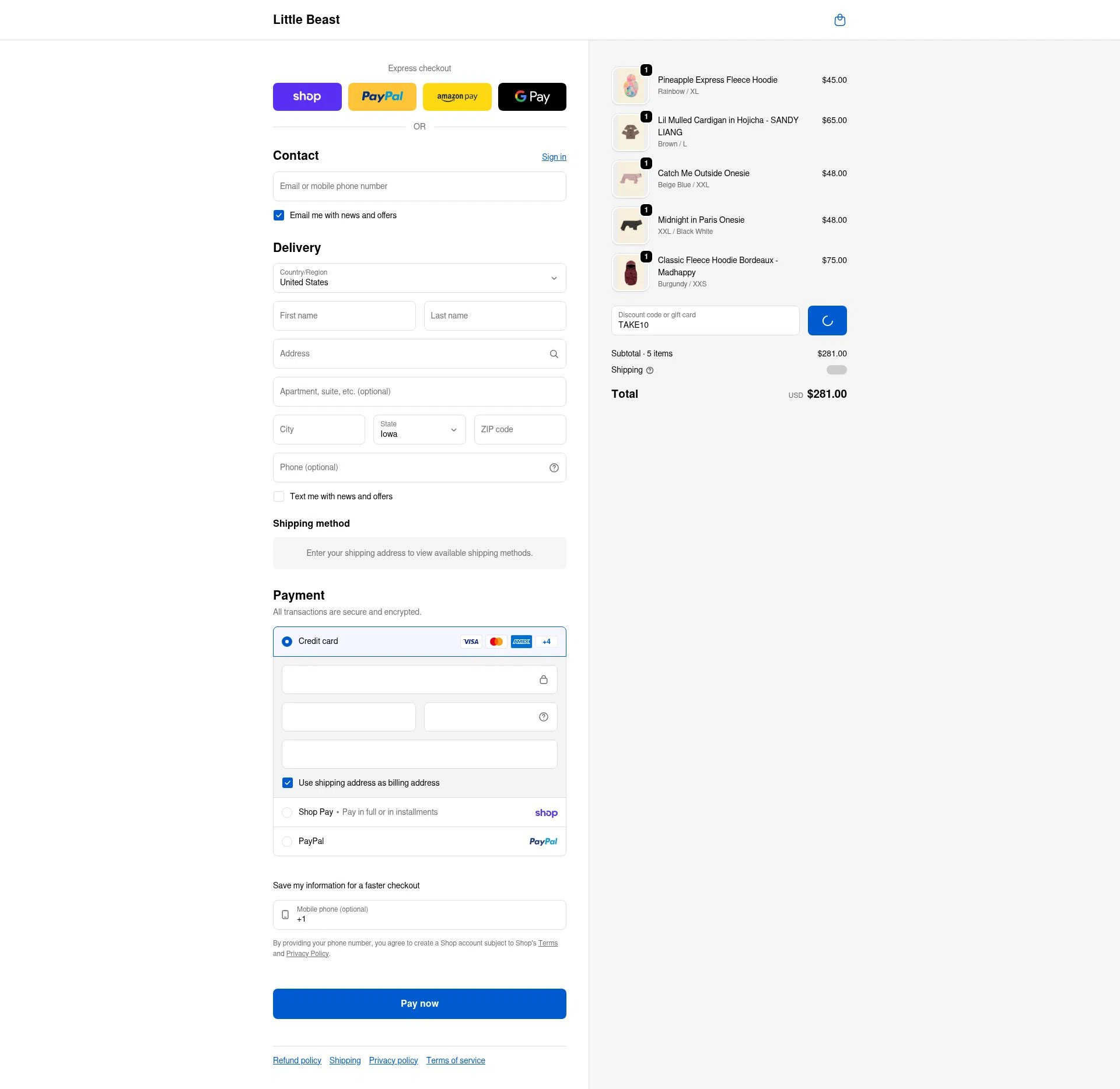 Little Beast checkout page showing Little Beast discount code box | Screenshot taken by SimplyCodes community member on Feb 2, 2026