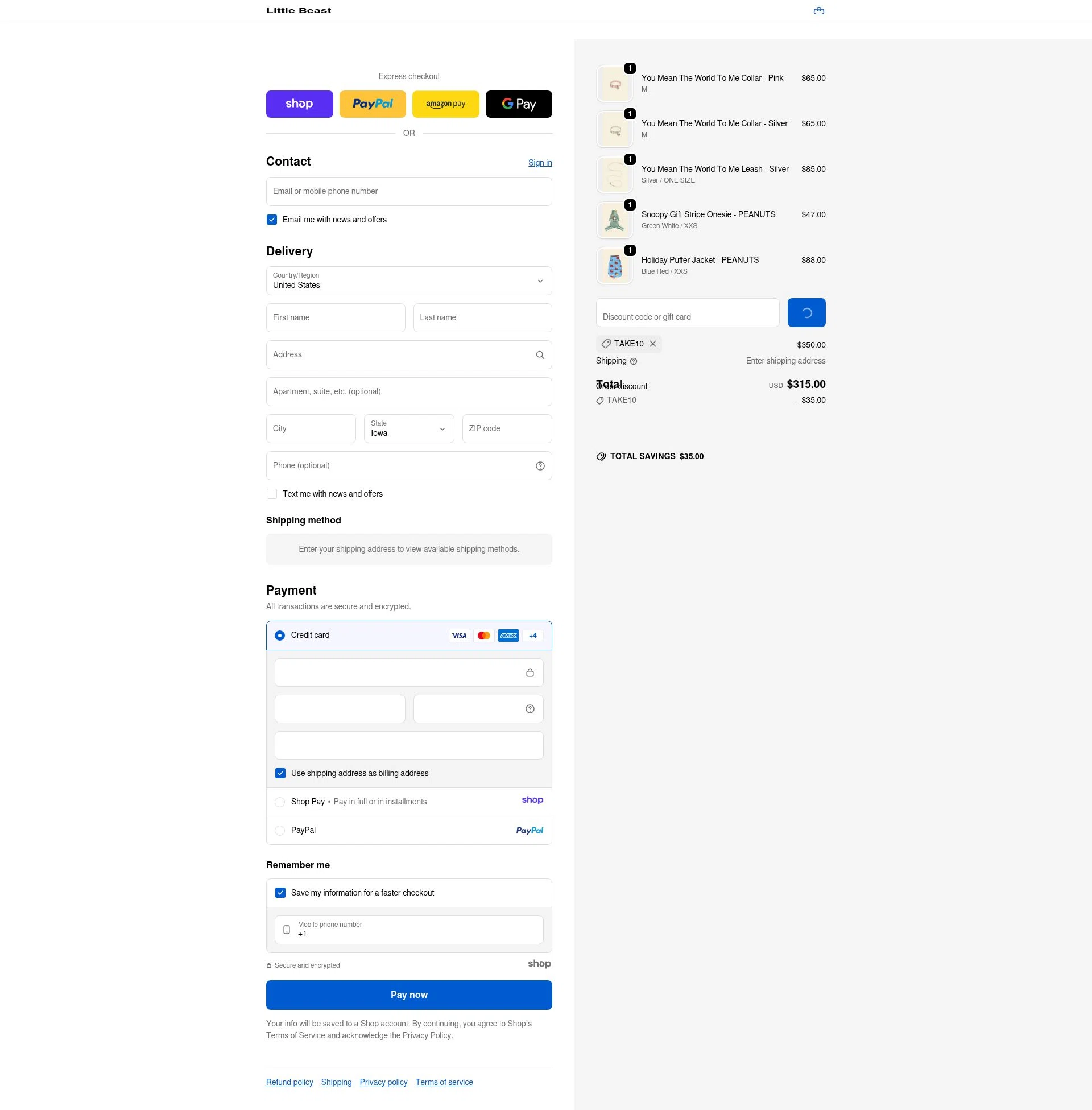 Little Beast checkout page showing Little Beast discount code box | Screenshot taken by SimplyCodes community member on Dec 30, 2025